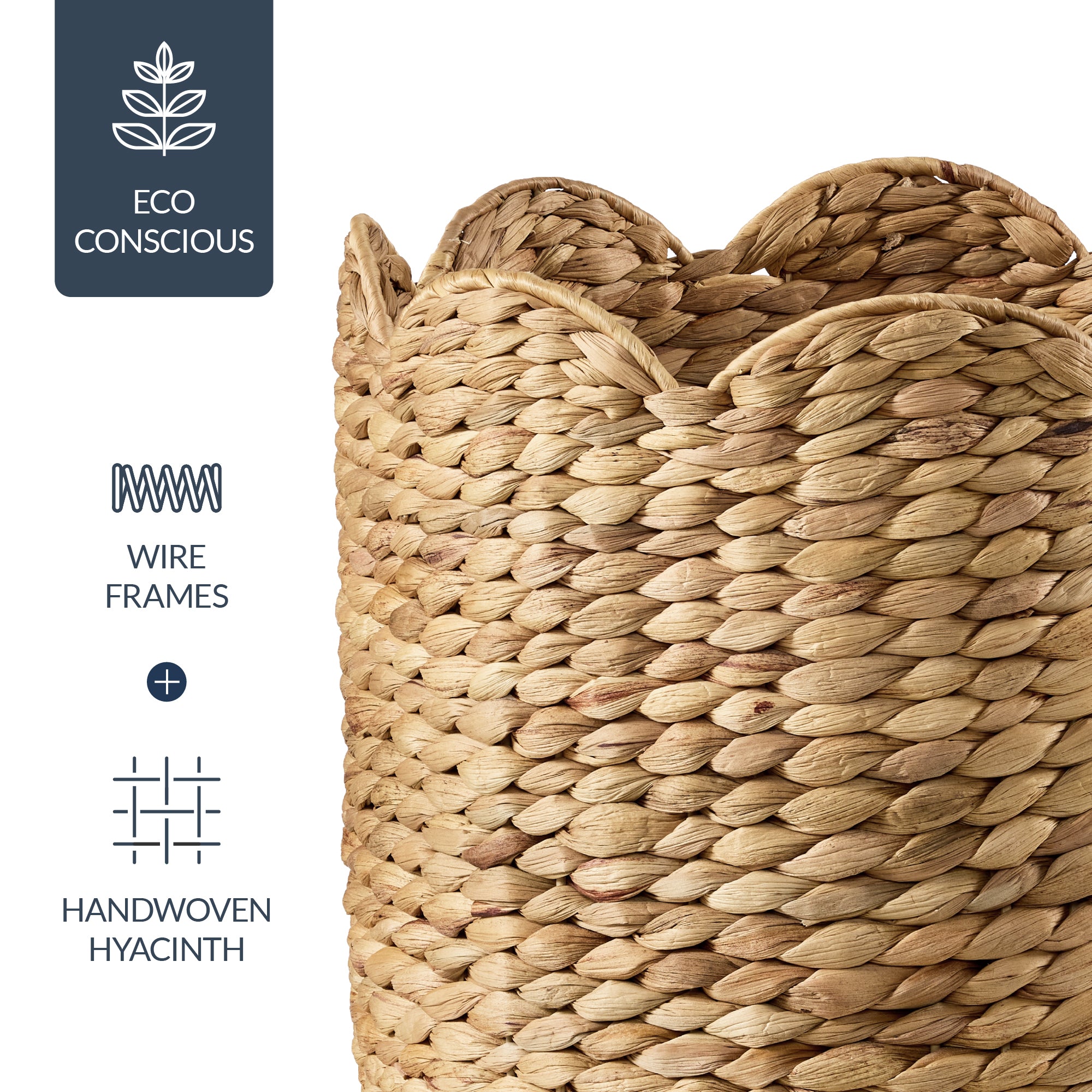 Scalloped 3PC Water Hyacinth Nesting Baskets