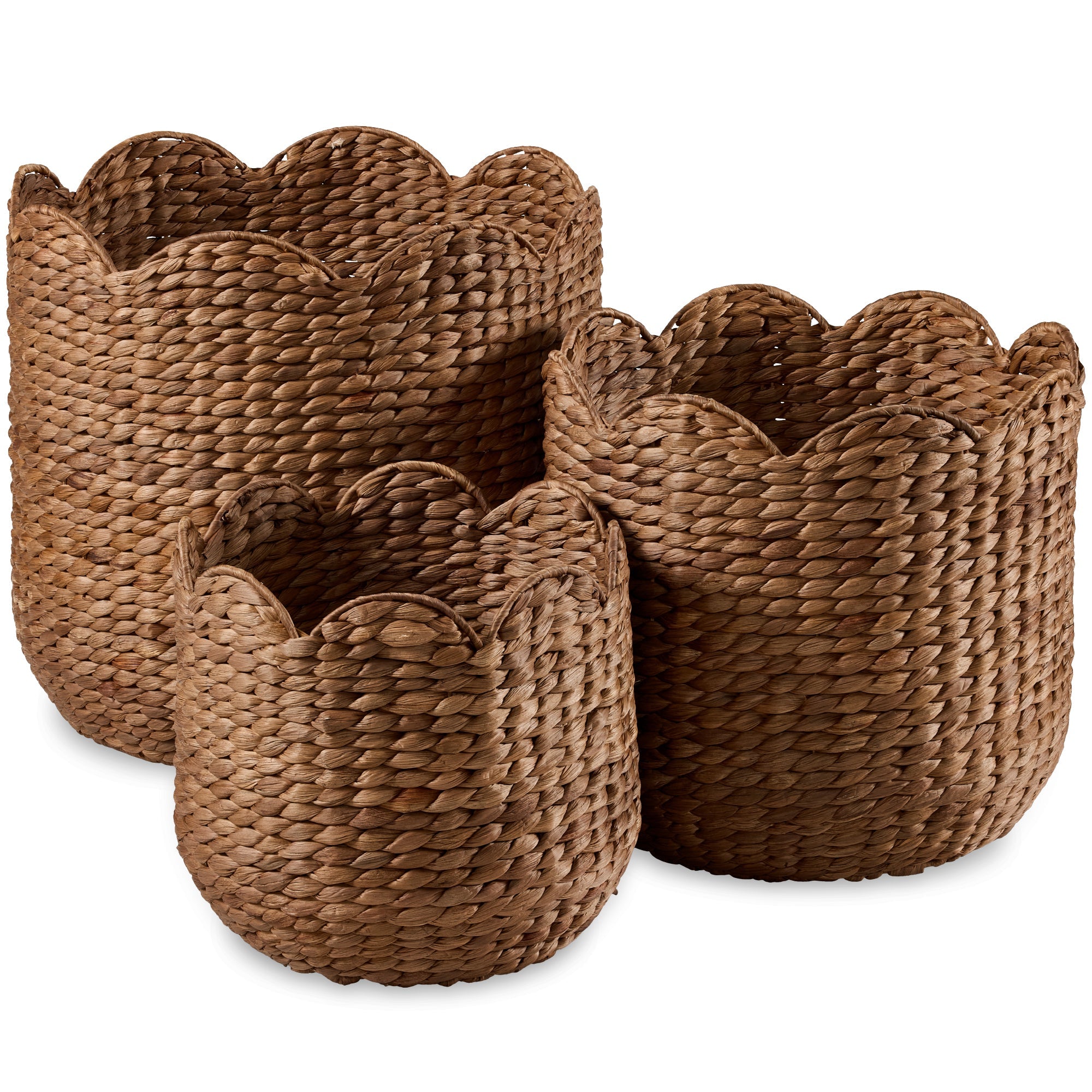 Scalloped 3PC Water Hyacinth Nesting Baskets