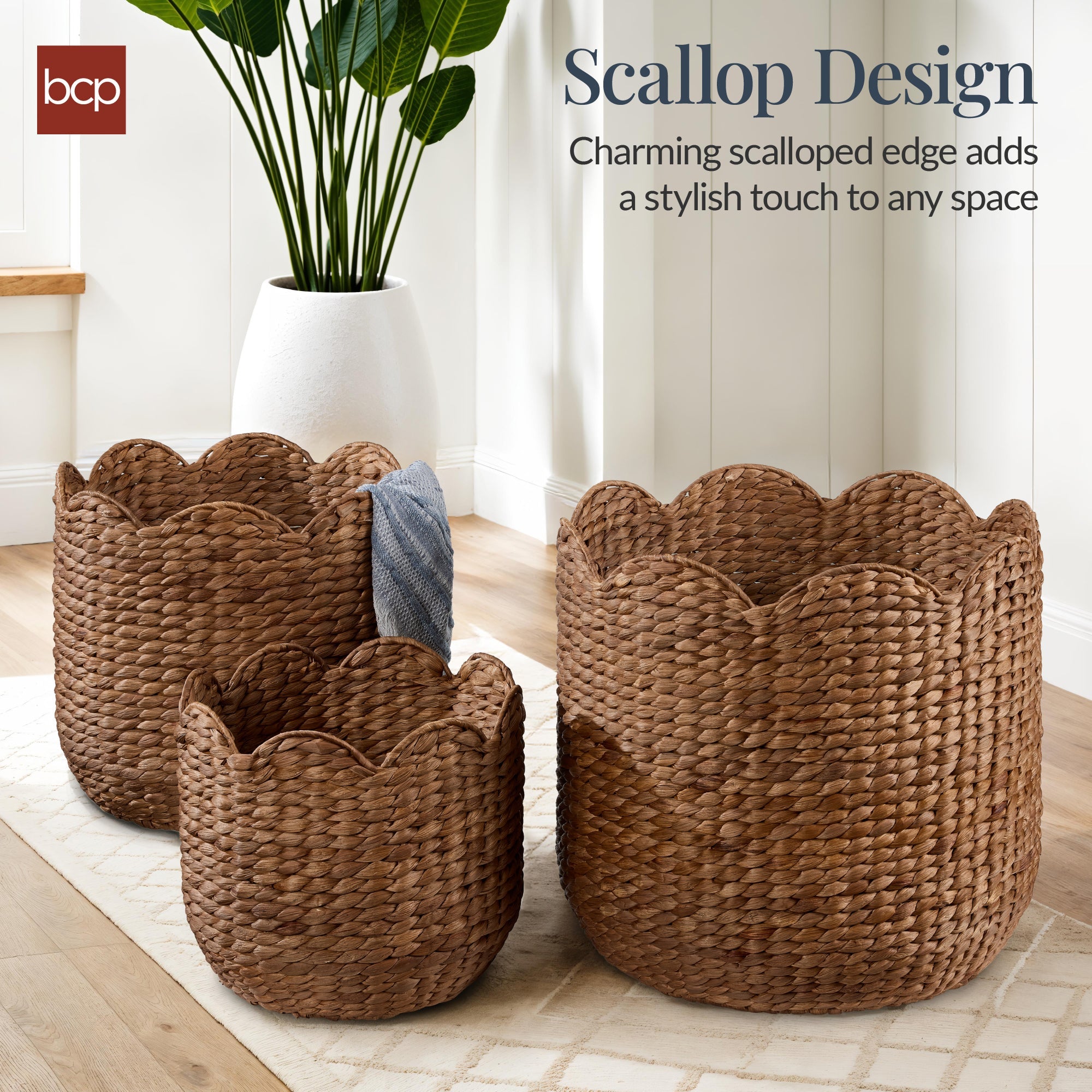 Scalloped 3PC Water Hyacinth Nesting Baskets