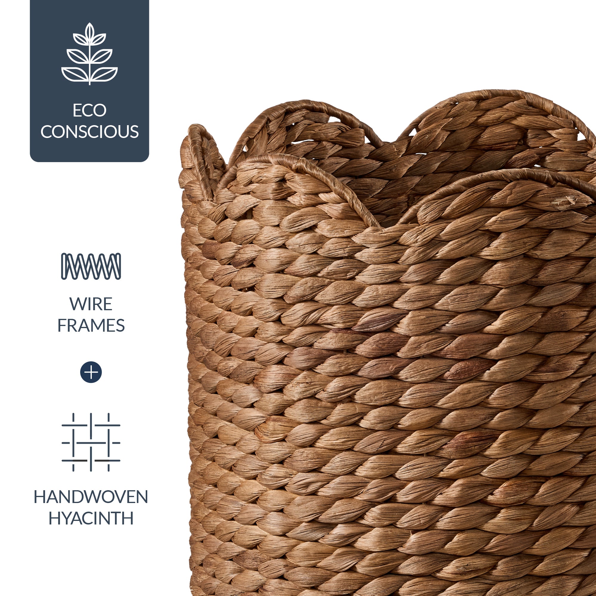 Scalloped 3PC Water Hyacinth Nesting Baskets