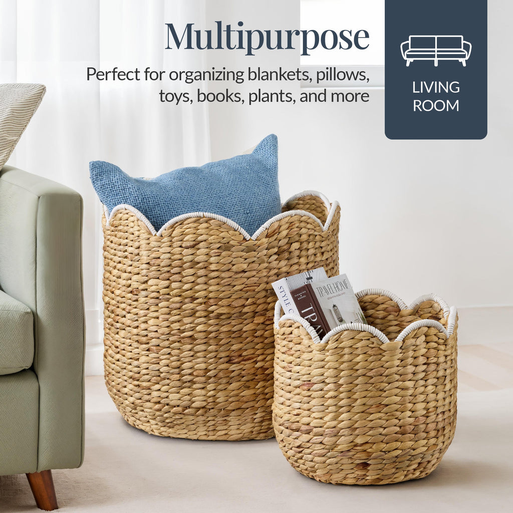 Scalloped 3PC Water Hyacinth Nesting Baskets