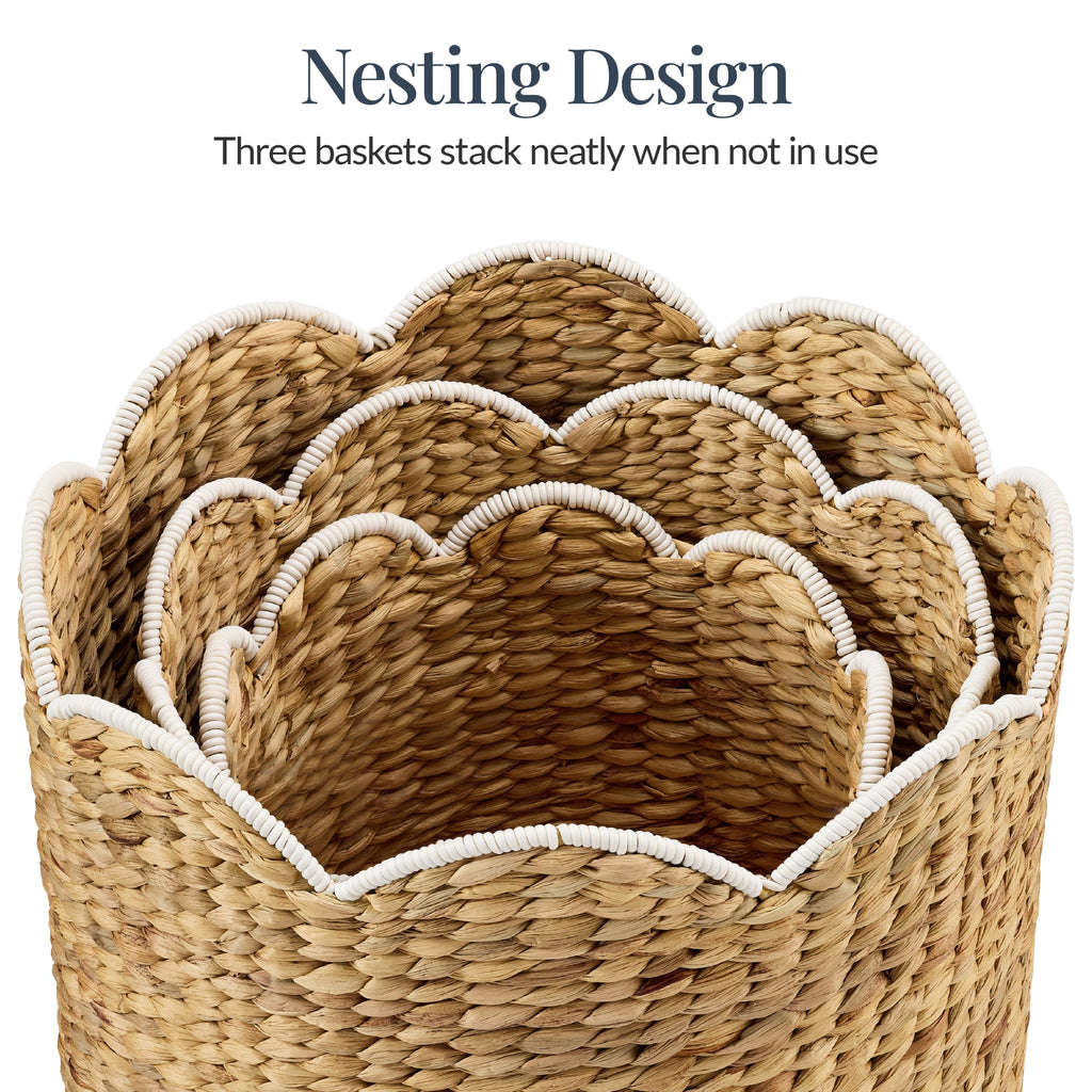 Scalloped 3PC Water Hyacinth Nesting Baskets