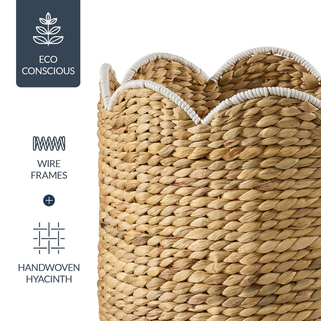 Scalloped 3PC Water Hyacinth Nesting Baskets