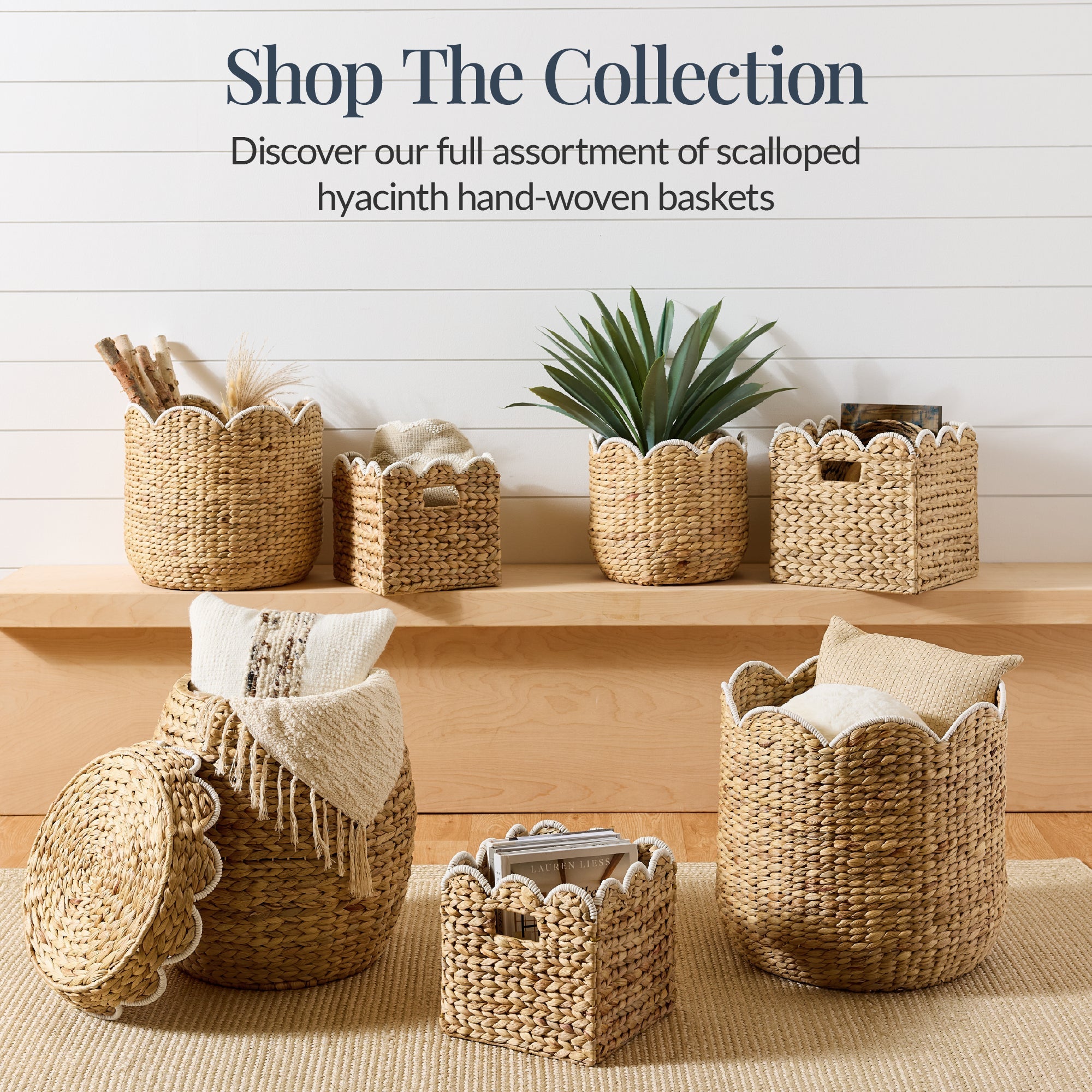 Scalloped 3PC Water Hyacinth Nesting Baskets