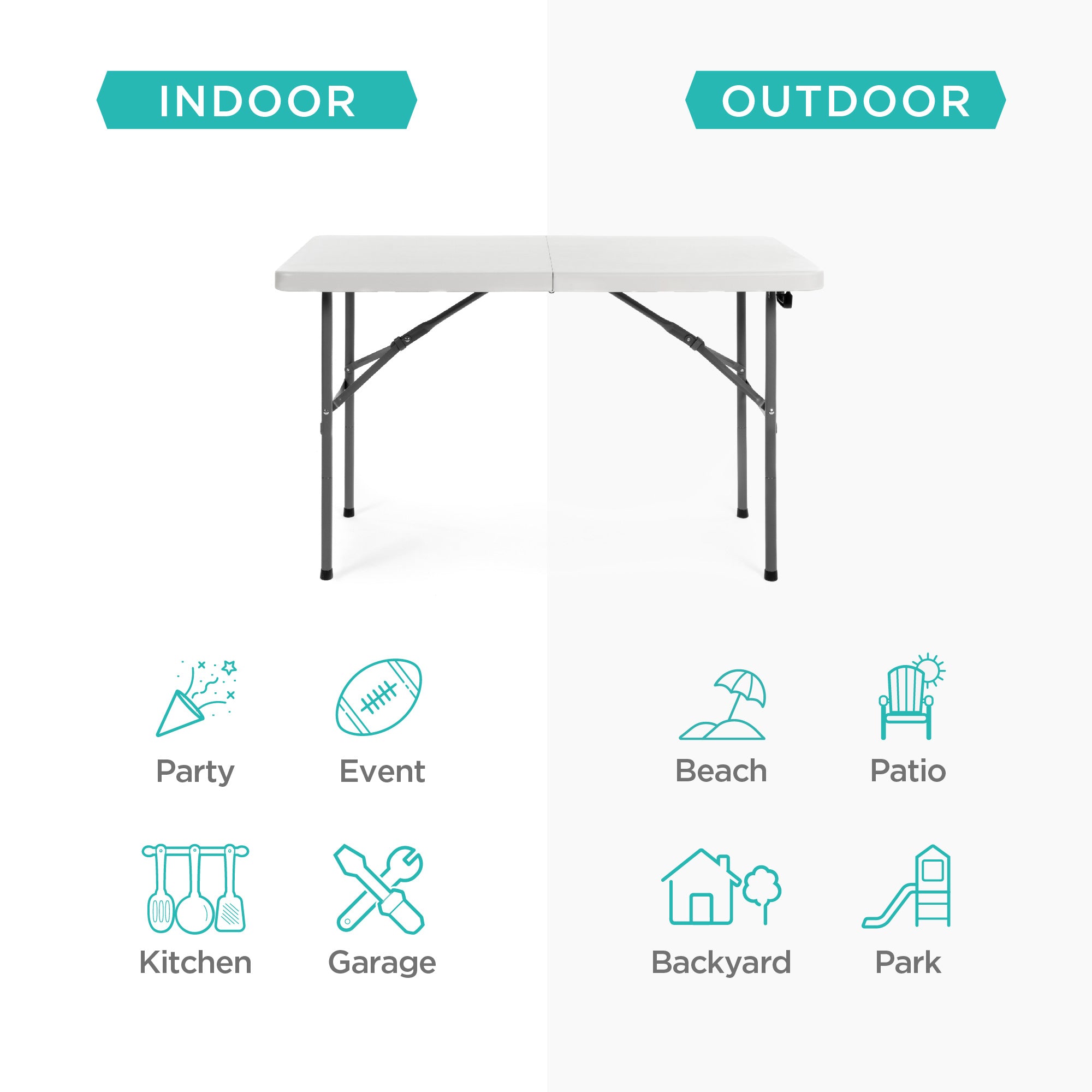 Portable Folding Plastic Dining Table w/ Handle, Lock - 4ft