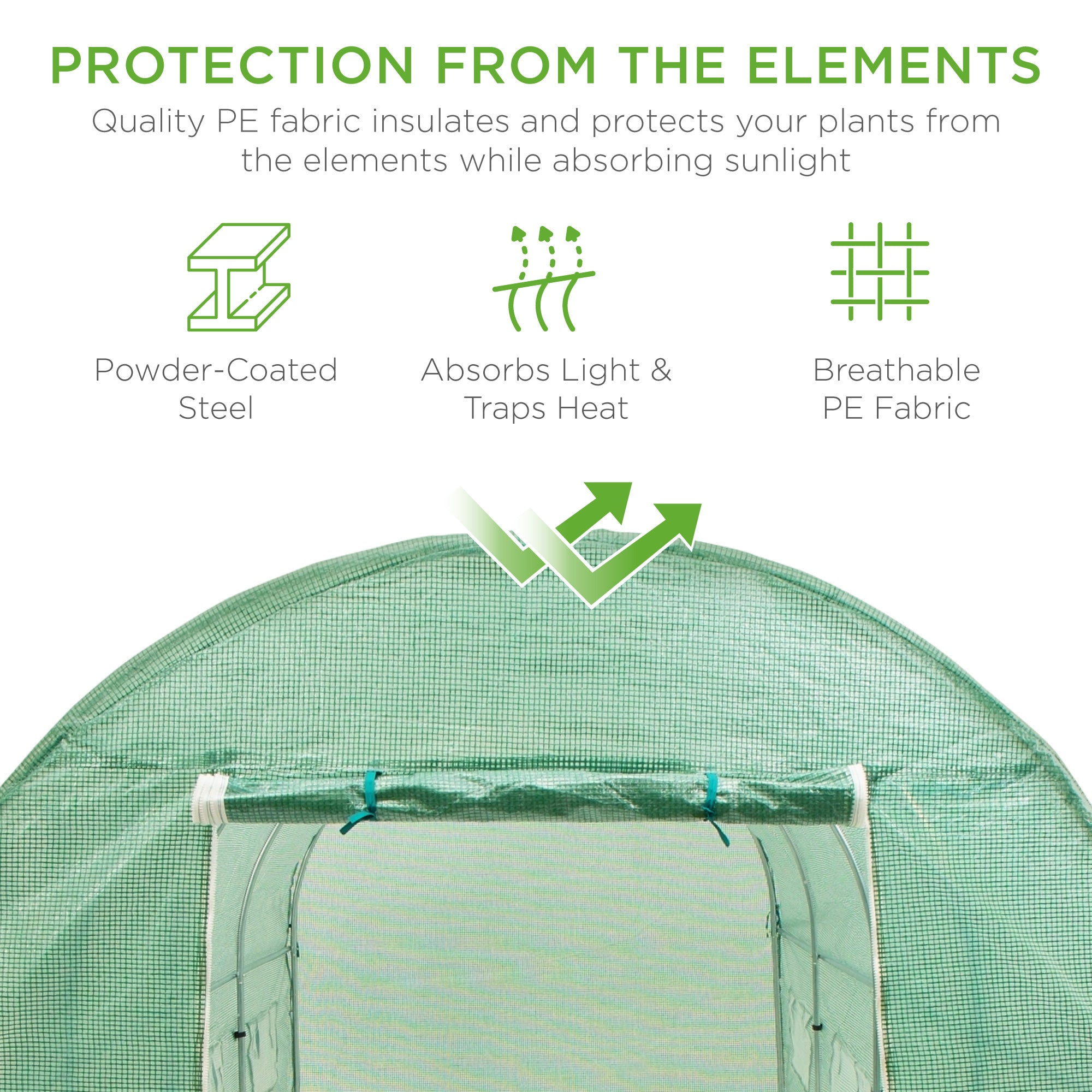 Walk-In Greenhouse Tunnel Tent w/ Roll-Up Windows, Zippered Door - 15x7x7ft