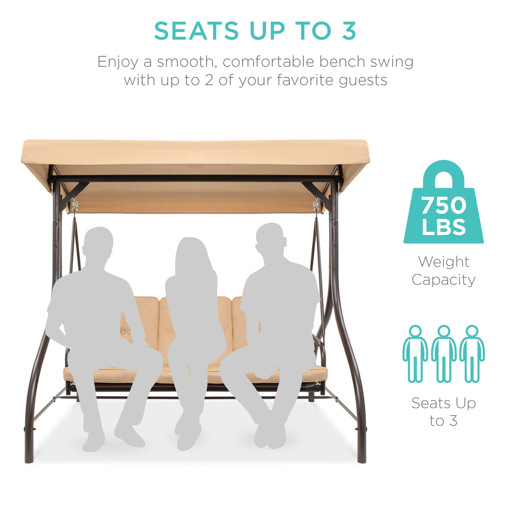 3-Seat Outdoor Canopy Swing Glider Furniture w/ Converting Flatbed Backrest