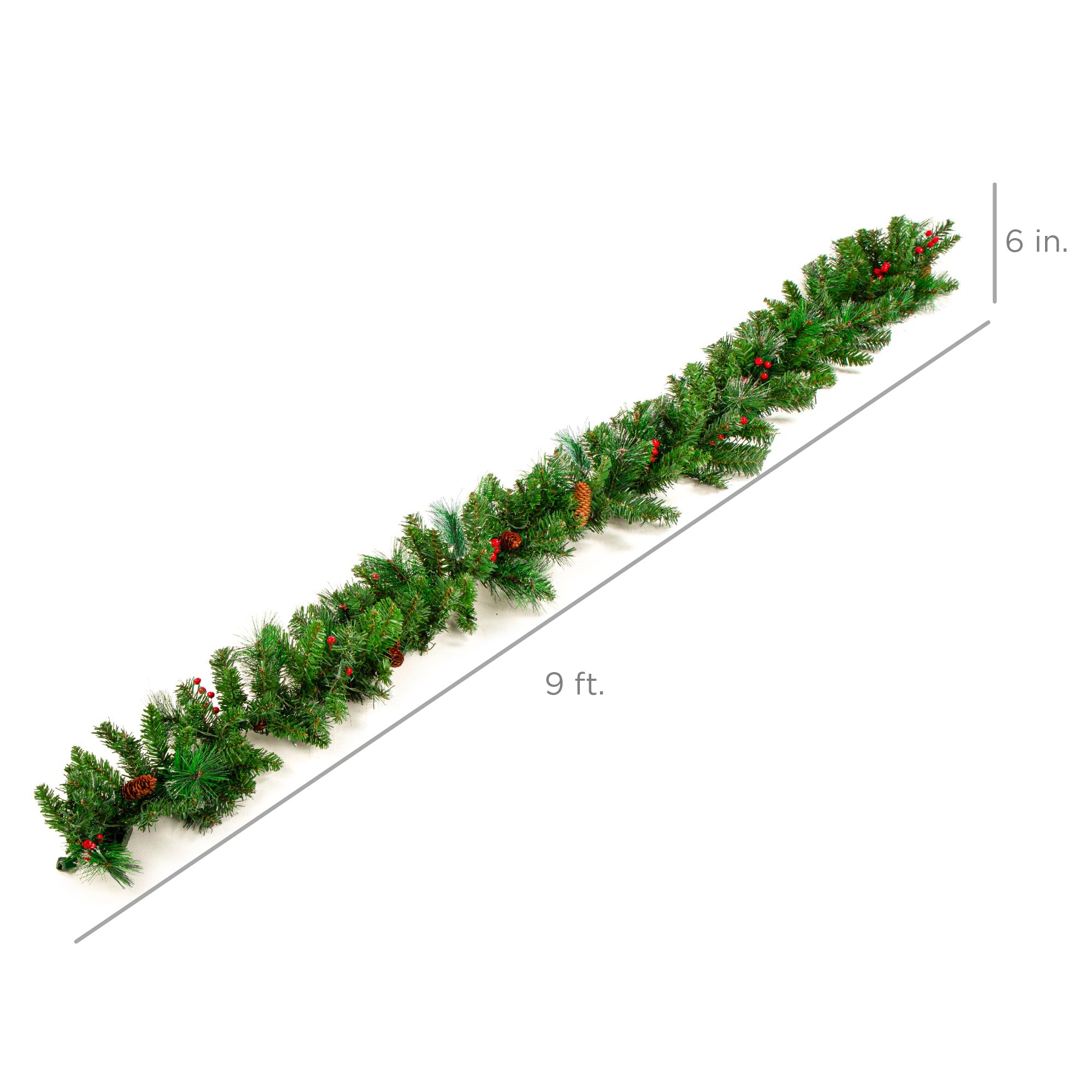 9ft Pre-Lit Christmas Garland w/ 50 Lights, Pine Cones, Berries