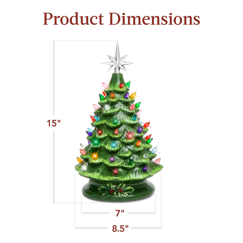 Pre-Lit Ceramic Tabletop Christmas Tree with Lights- 15in