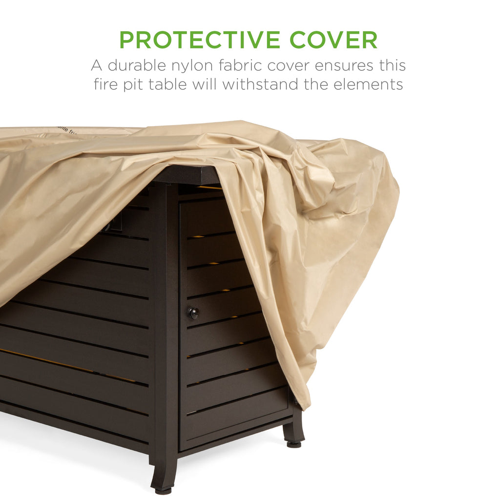 50,000 BTU Rectangular Propane Gas Fire Pit Table w/ Storage, Cover - 57in