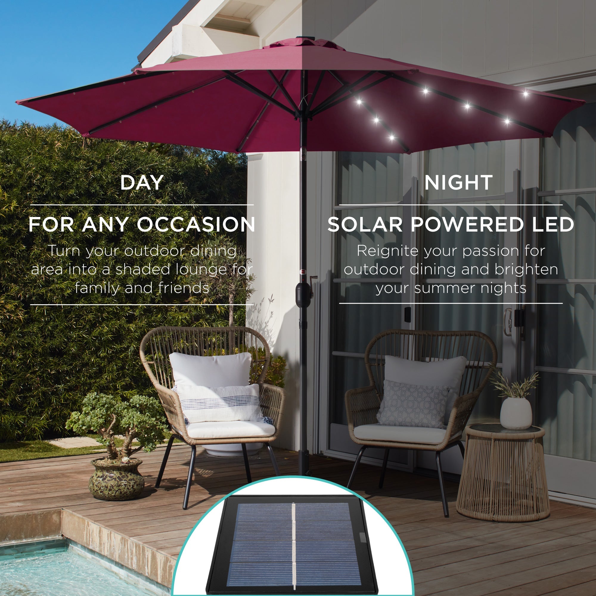 Solar LED Lighted Patio Umbrella w/ Tilt Adjustment, UV-Resistant - 10ft