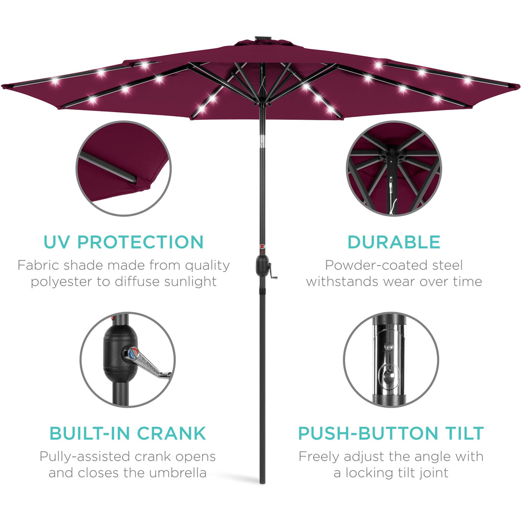 Solar LED Lighted Patio Umbrella w/ Tilt Adjustment, UV-Resistant - 10ft