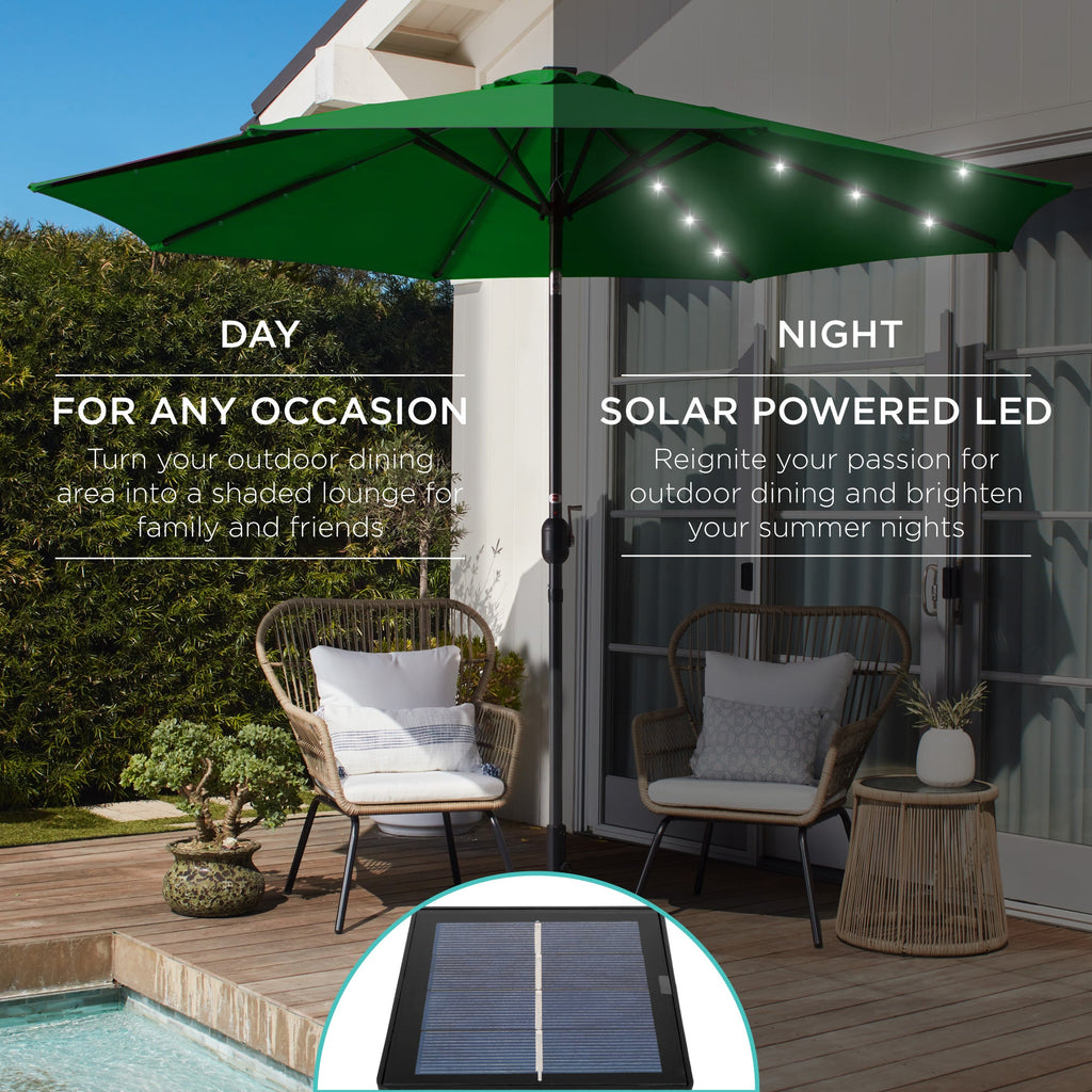 Solar LED Lighted Patio Umbrella w/ Tilt Adjustment, UV-Resistant - 10ft