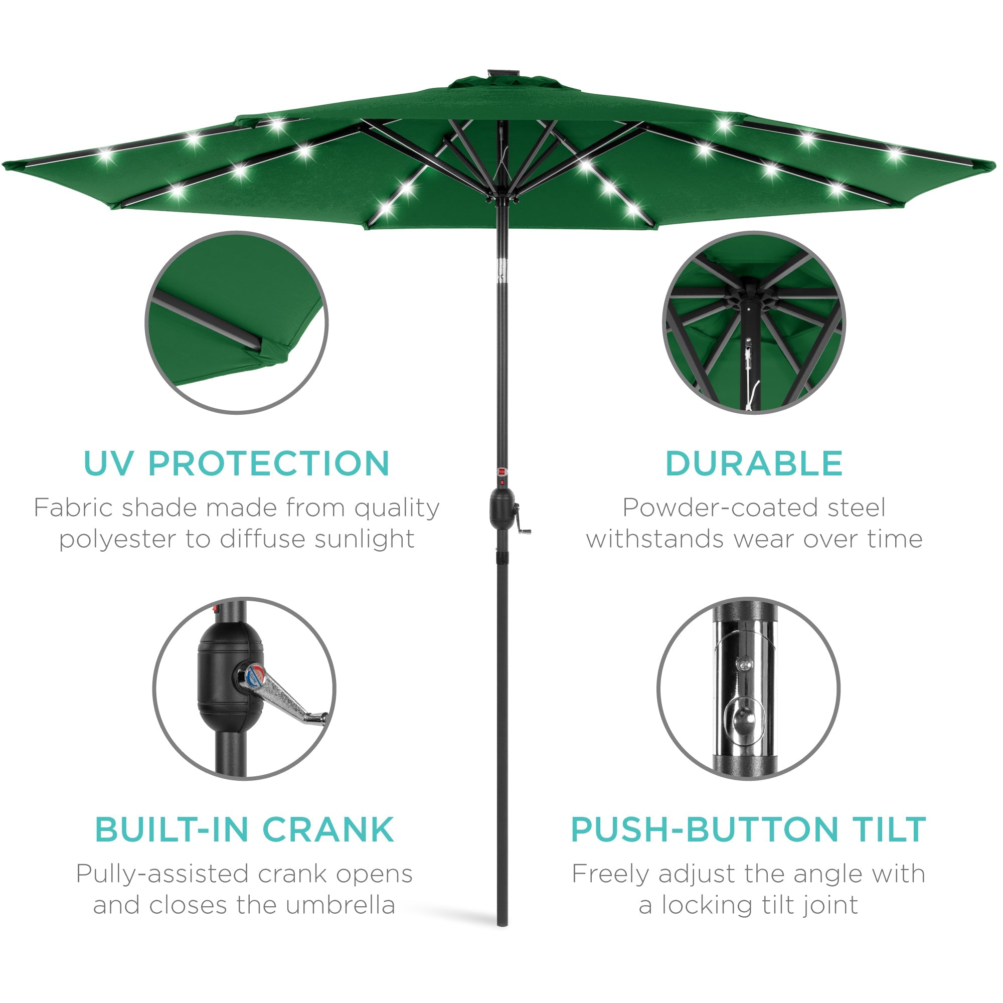 Solar LED Lighted Patio Umbrella w/ Tilt Adjustment, UV-Resistant - 10ft
