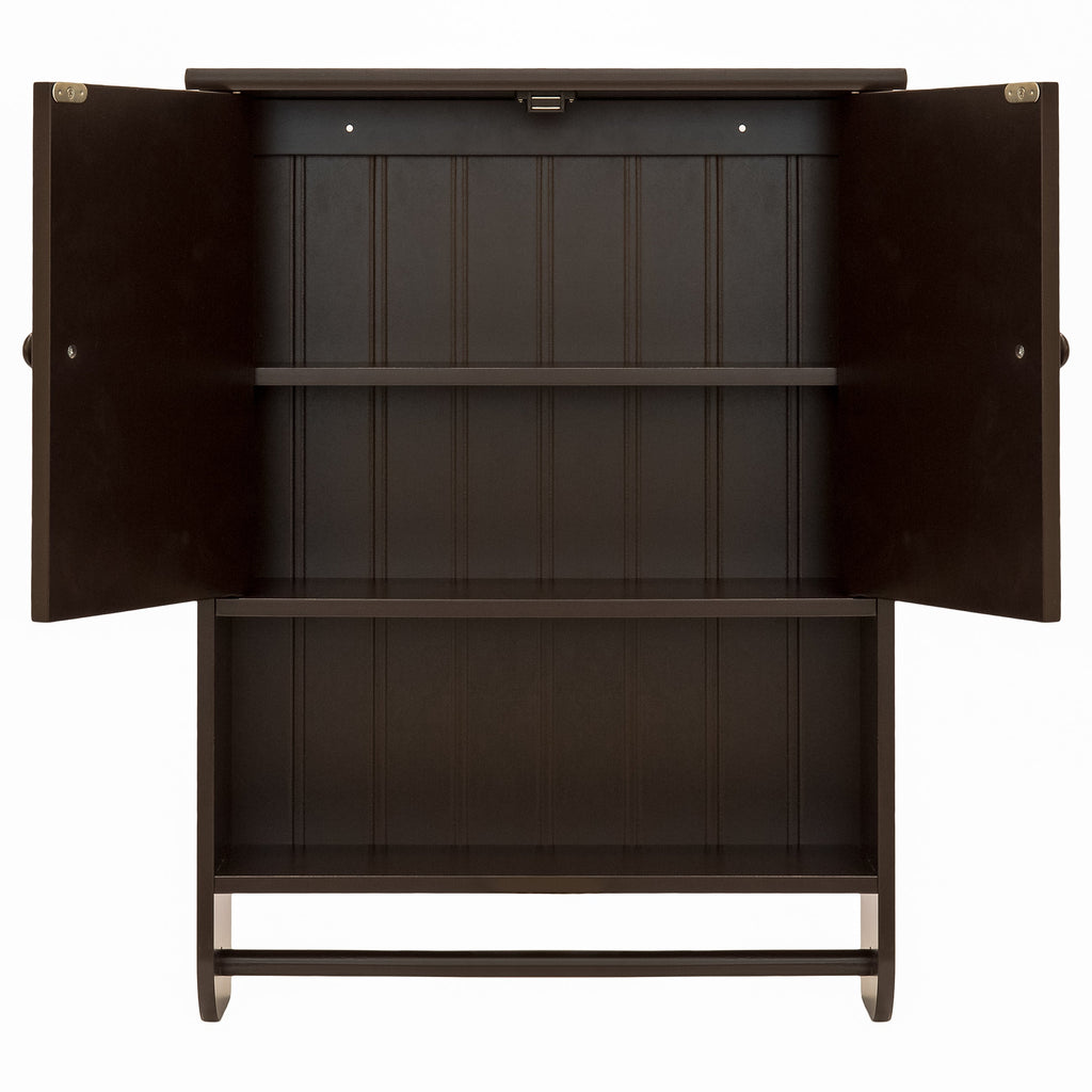 Bathroom Wall Storage Organization Cabinet w/ Double Doors, Towel Bar