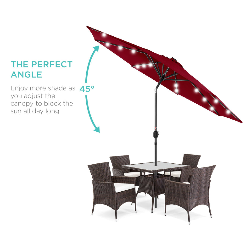 Solar LED Lighted Patio Umbrella w/ Tilt Adjustment, UV-Resistant - 10ft