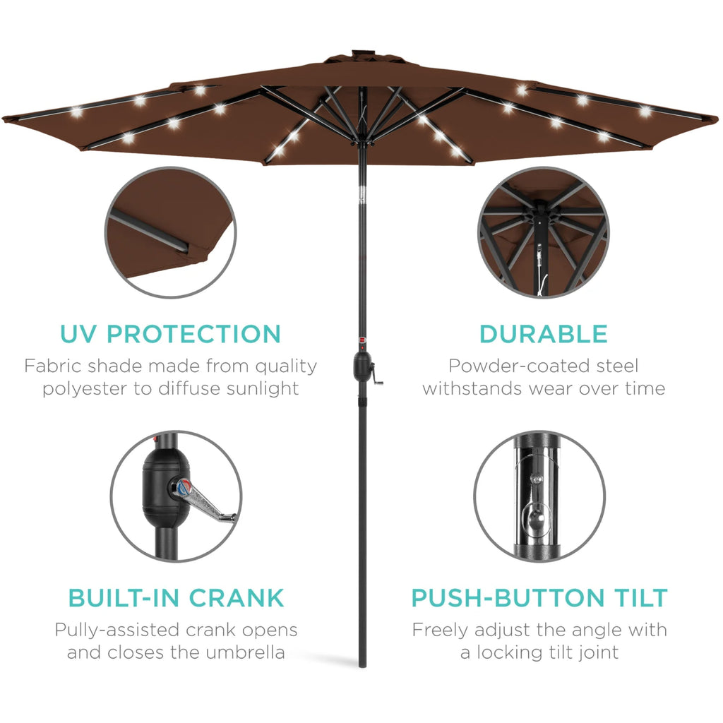 Solar LED Lighted Patio Umbrella w/ Tilt Adjustment, UV-Resistant - 10ft