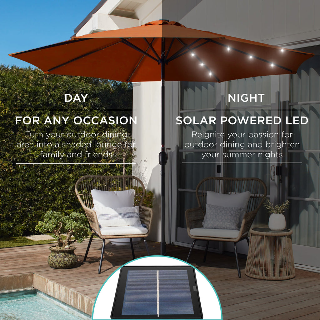 Solar LED Lighted Patio Umbrella w/ Tilt Adjustment, UV-Resistant - 10ft