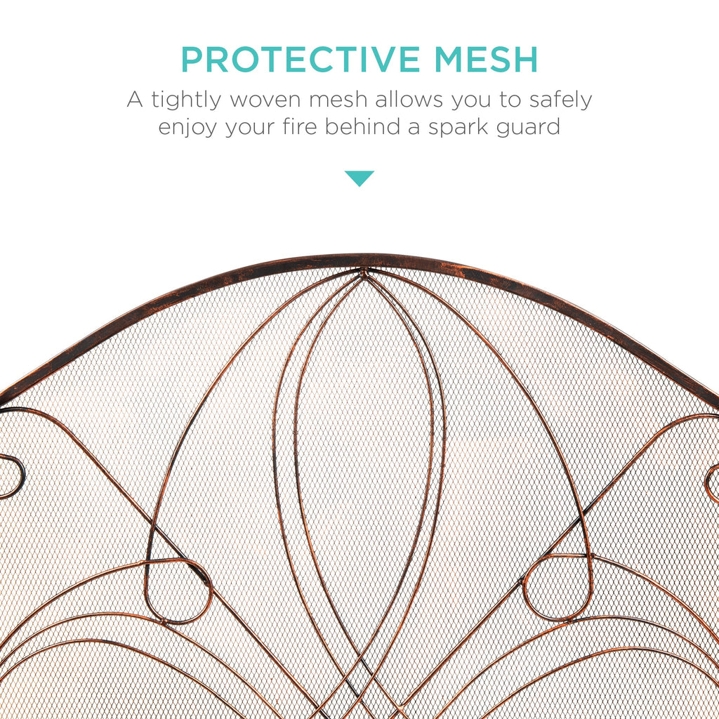 3-Panel Wrought Iron Metal Fireplace Screen Cover w/ Scroll Design - 55x33in