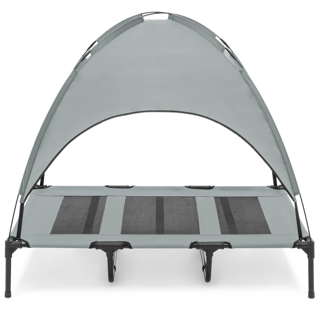Elevated Cooling Dog Bed, Outdoor Pet Cot w/ Canopy, Carry Bag - 48in