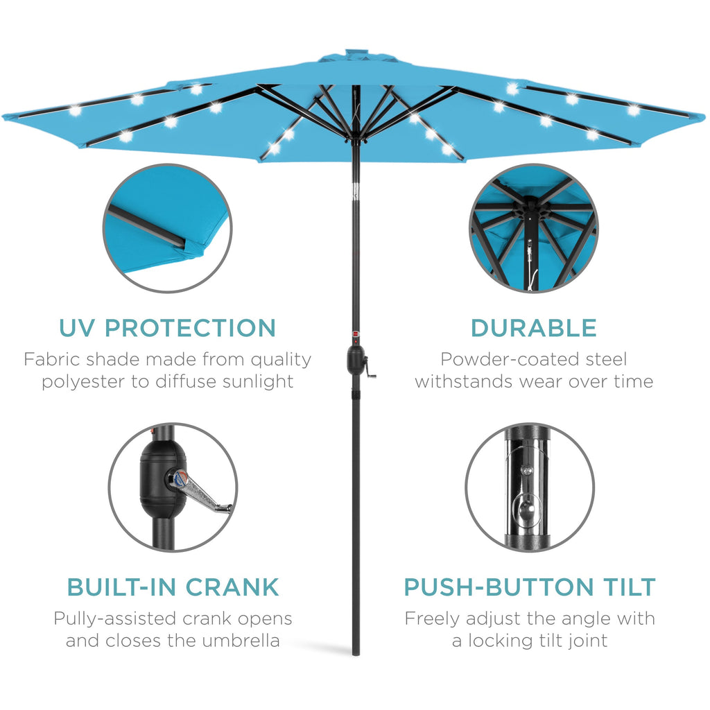 Solar LED Lighted Patio Umbrella w/ Tilt Adjustment, UV-Resistant - 10ft