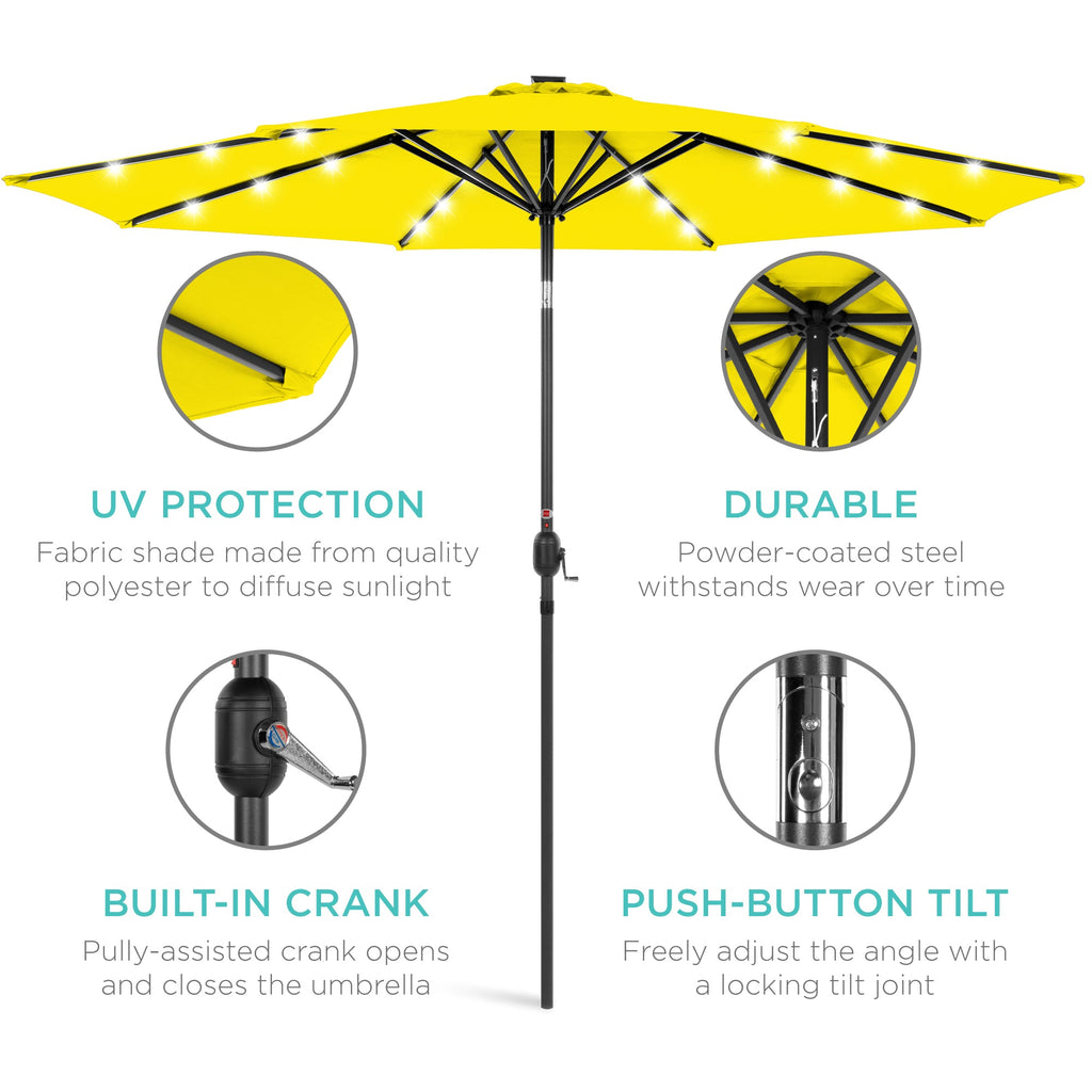 Solar LED Lighted Patio Umbrella w/ Tilt Adjustment, UV-Resistant - 10ft
