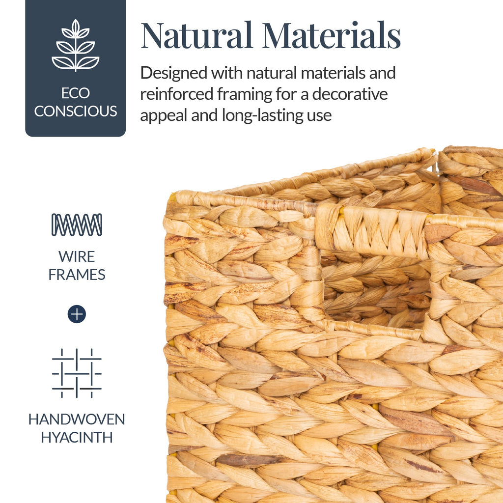 Set of 5 Collapsible Hyacinth Storage Baskets w/ Inserts - 12x12in