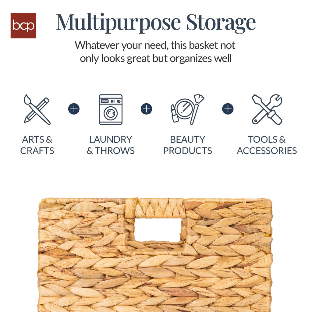 Set of 5 Collapsible Hyacinth Storage Baskets w/ Inserts - 12x12in