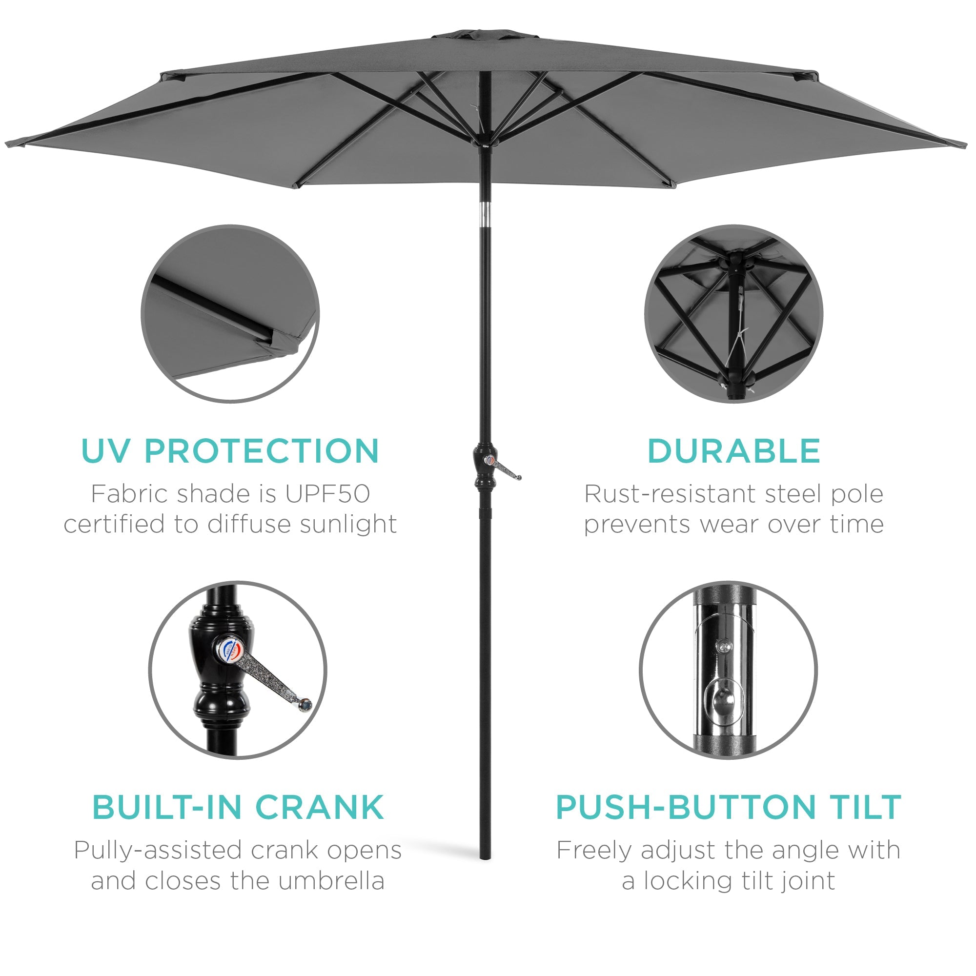 Outdoor Steel Market Patio Umbrella Decoration w/ Tilt, Crank Lift - 10ft