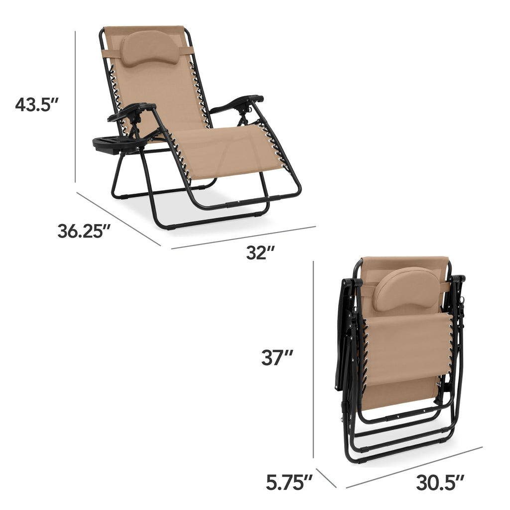 Oversized Reclining Zero Gravity Chair Lounger w/ Cup Holder, Pillow