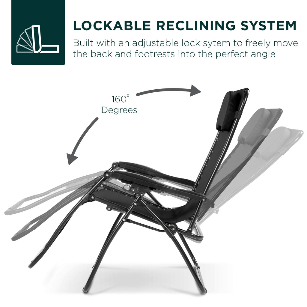 Oversized Reclining Zero Gravity Chair Lounger w/ Cup Holder, Pillow