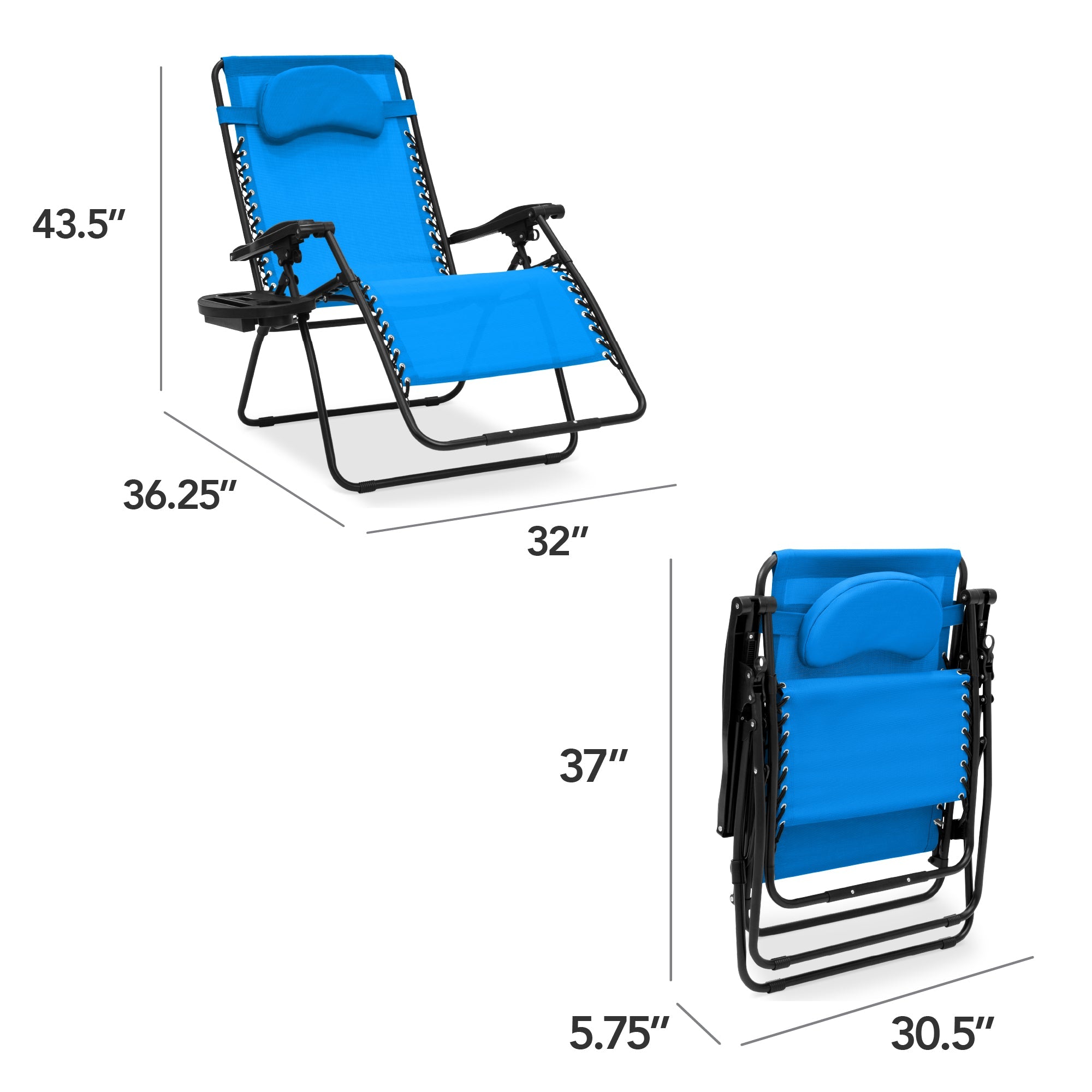 Oversized Reclining Zero Gravity Chair Lounger w/ Cup Holder, Pillow