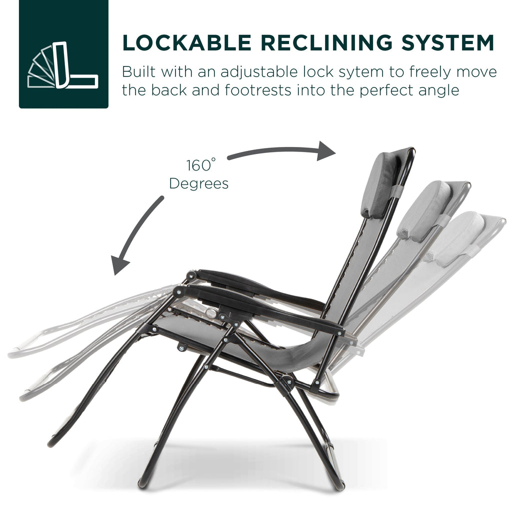 Oversized Reclining Zero Gravity Chair Lounger w/ Cup Holder, Pillow