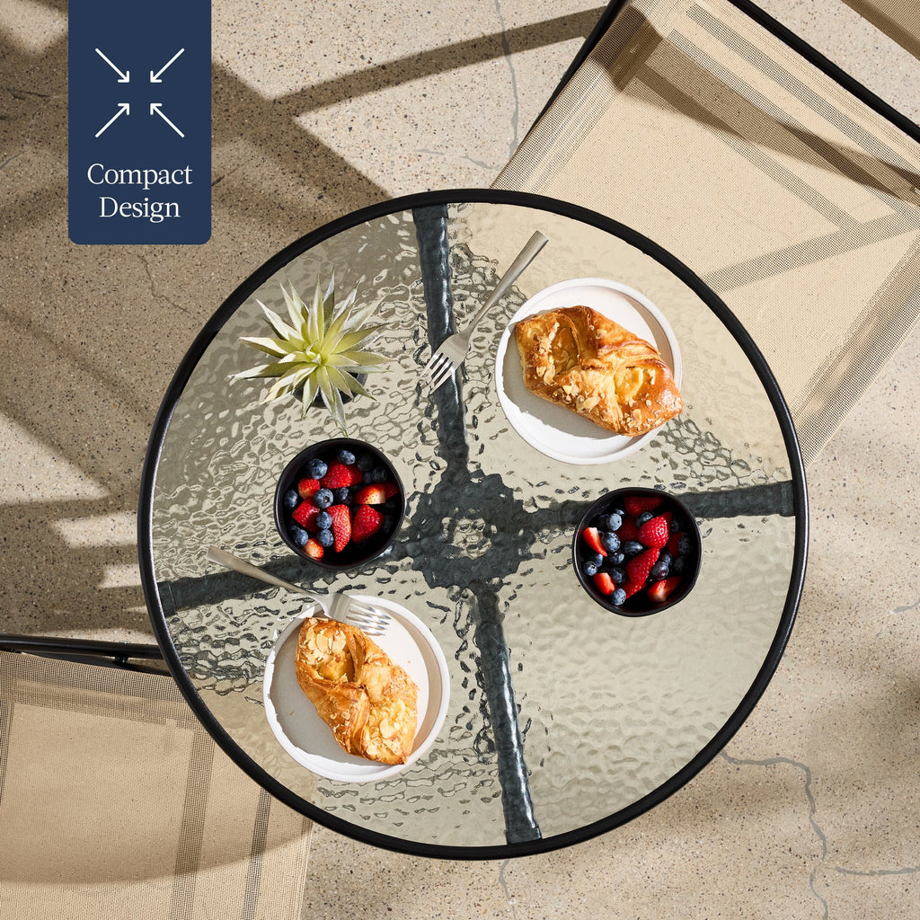 3-Piece Bistro Set w/ Glass Table, 2 Foldable Chairs