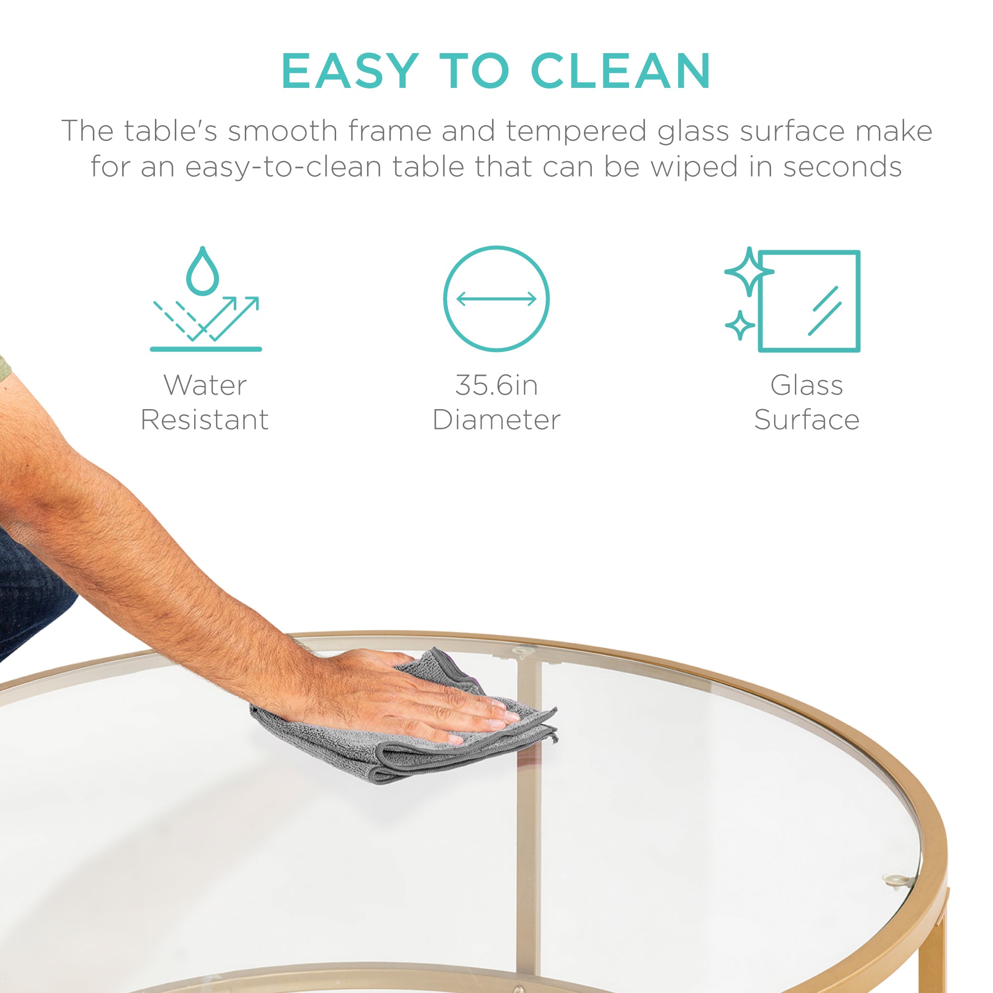 Round Tempered Glass Coffee Table w/ Steel Frame - 36in