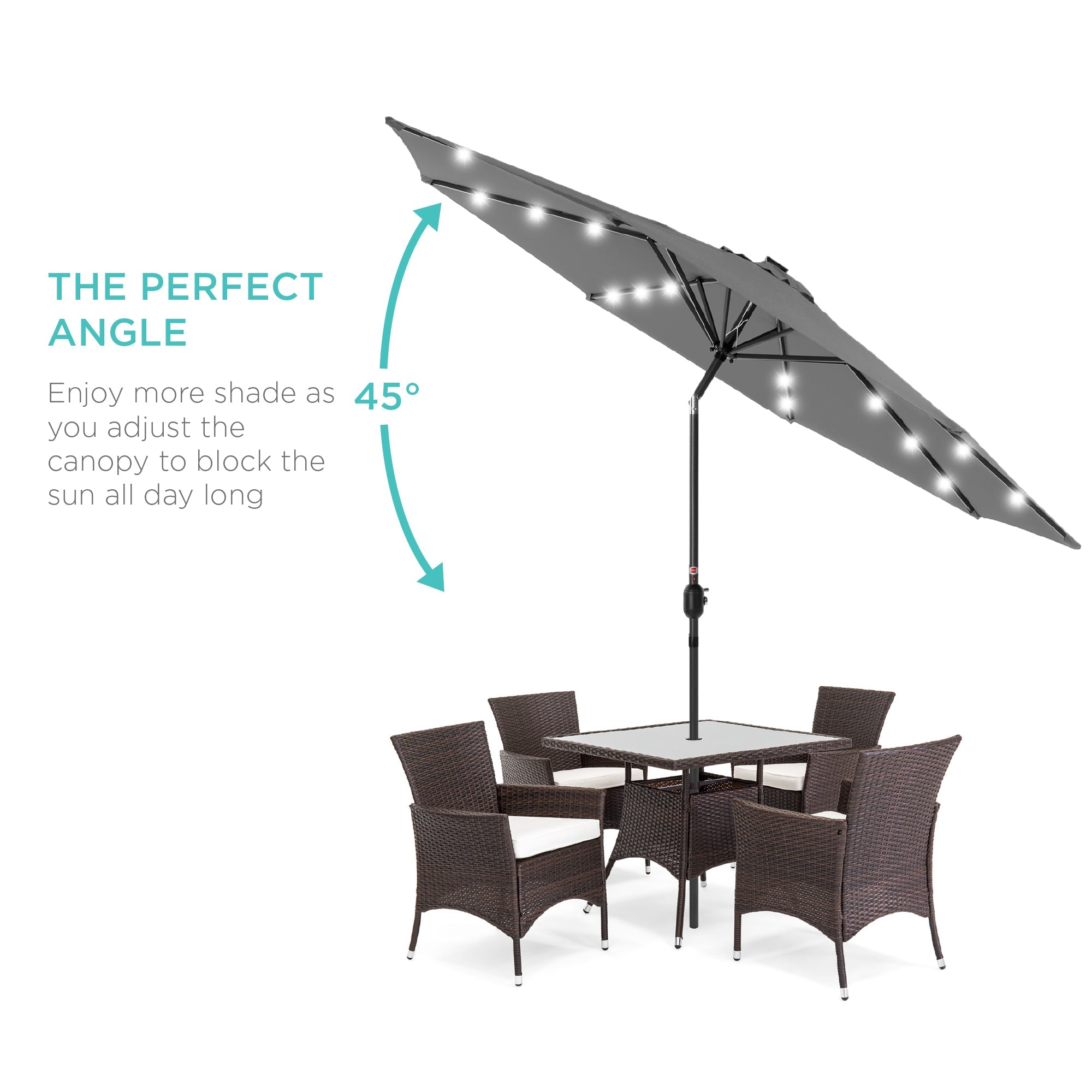 Solar LED Lighted Patio Umbrella w/ Tilt Adjustment, UV-Resistant - 10ft