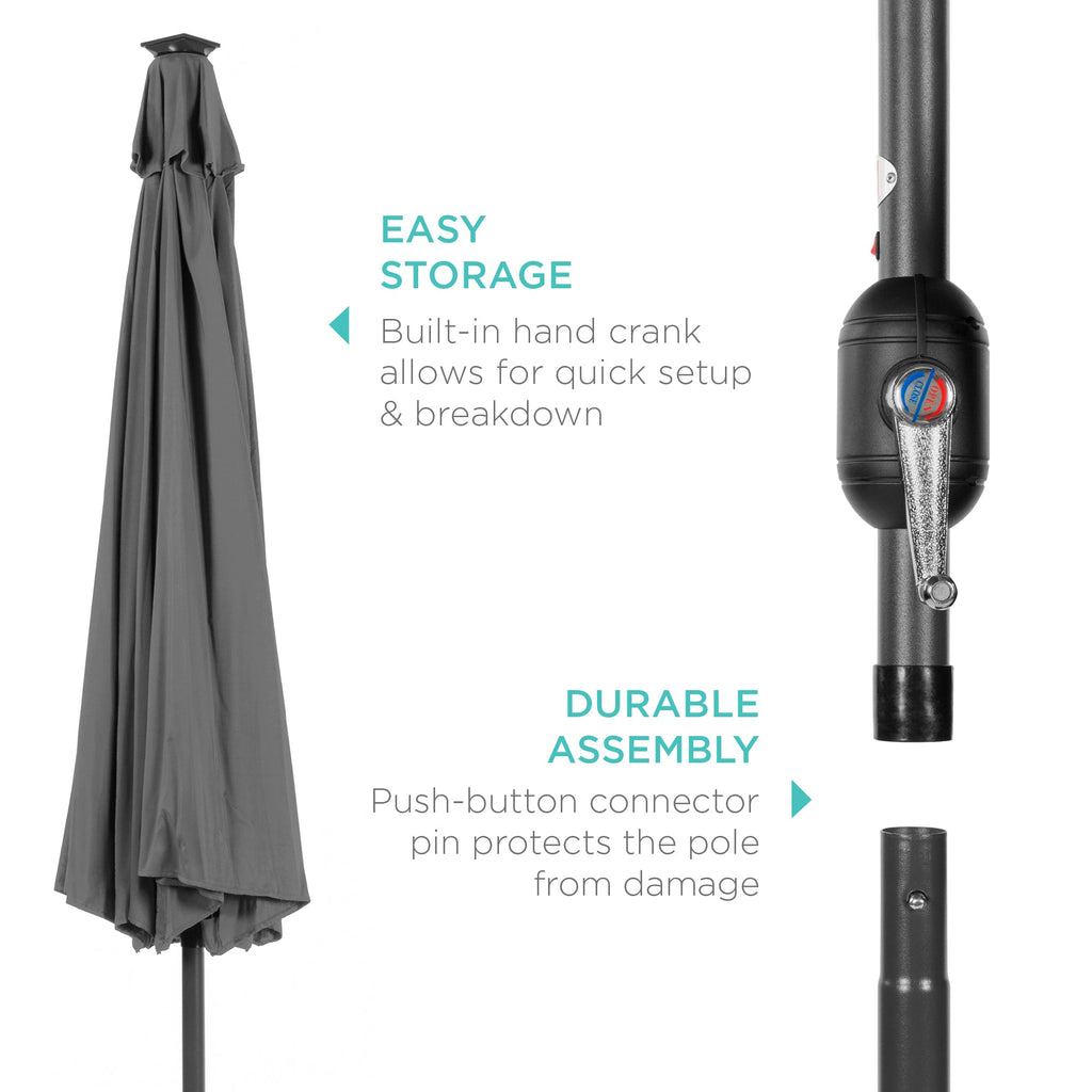 Solar LED Lighted Patio Umbrella w/ Tilt Adjustment, UV-Resistant - 10ft