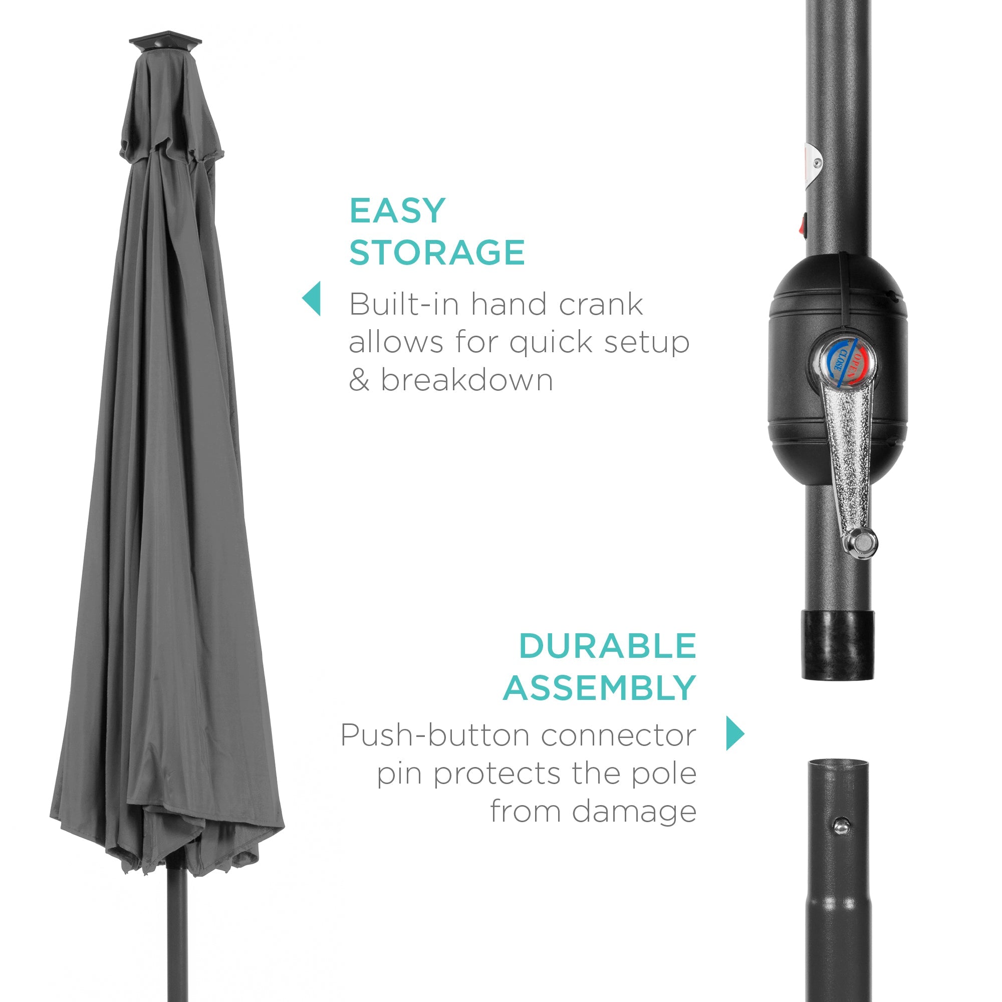 Solar LED Lighted Patio Umbrella w/ Tilt Adjustment, UV-Resistant - 10ft