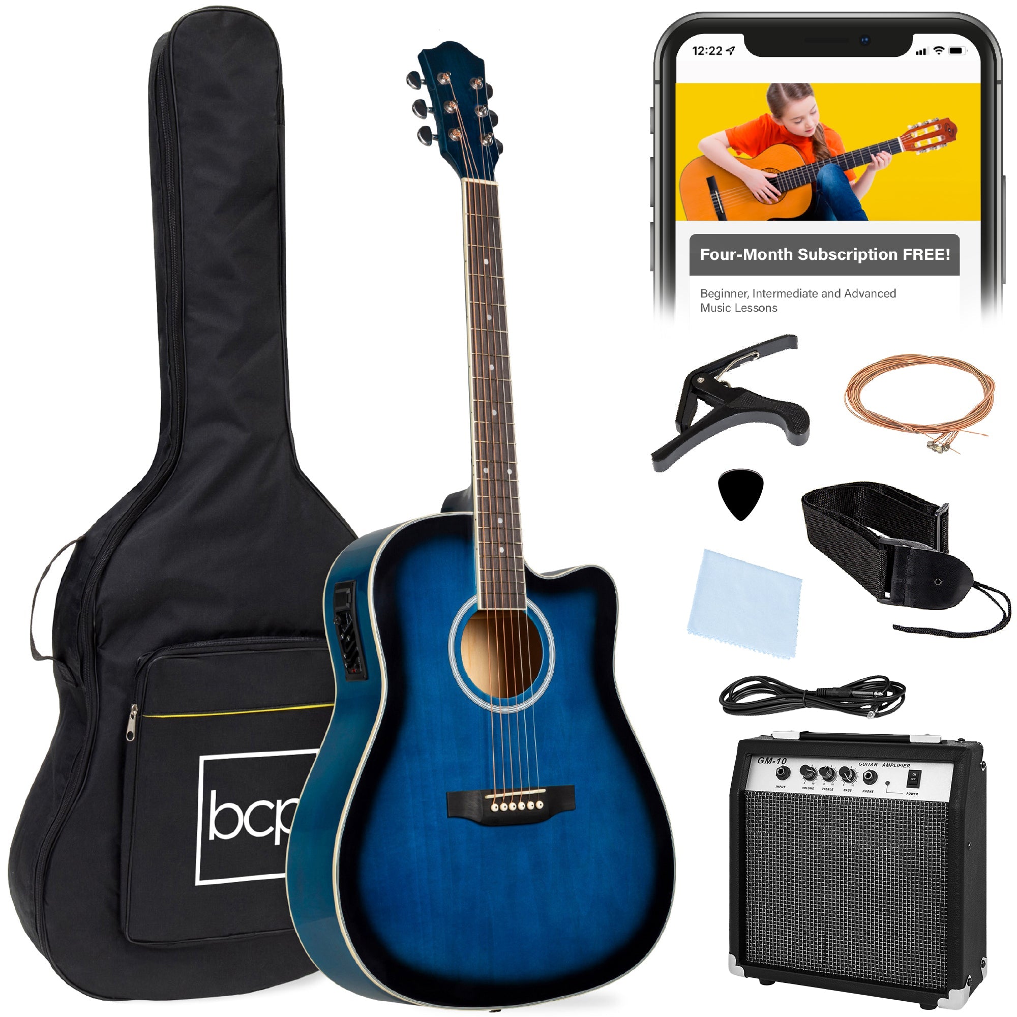 Beginner Acoustic Electric Cutaway Guitar Set w/ Gig Bag, Strap - 41in