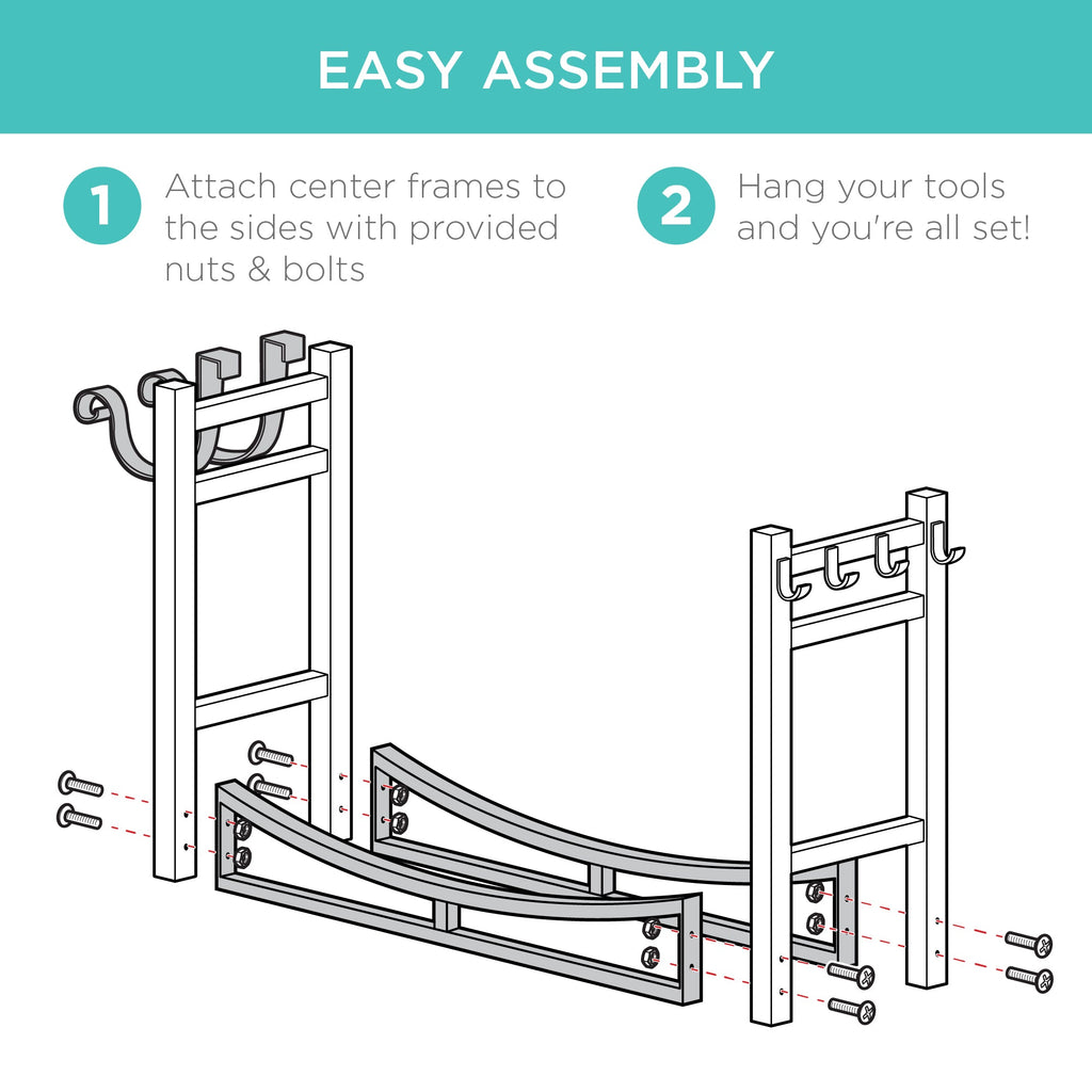 Steel Firewood Log Storage Rack & Tool Set w/ Kindling Holder - 34.25in