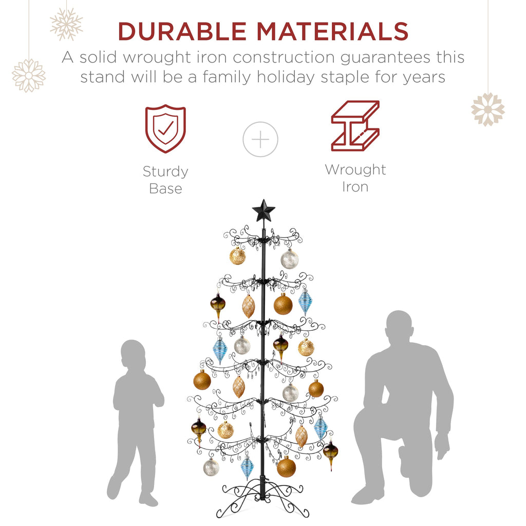 Wrought Iron Christmas Tree Ornament Display w/ Easy Assembly, Stand - 6ft