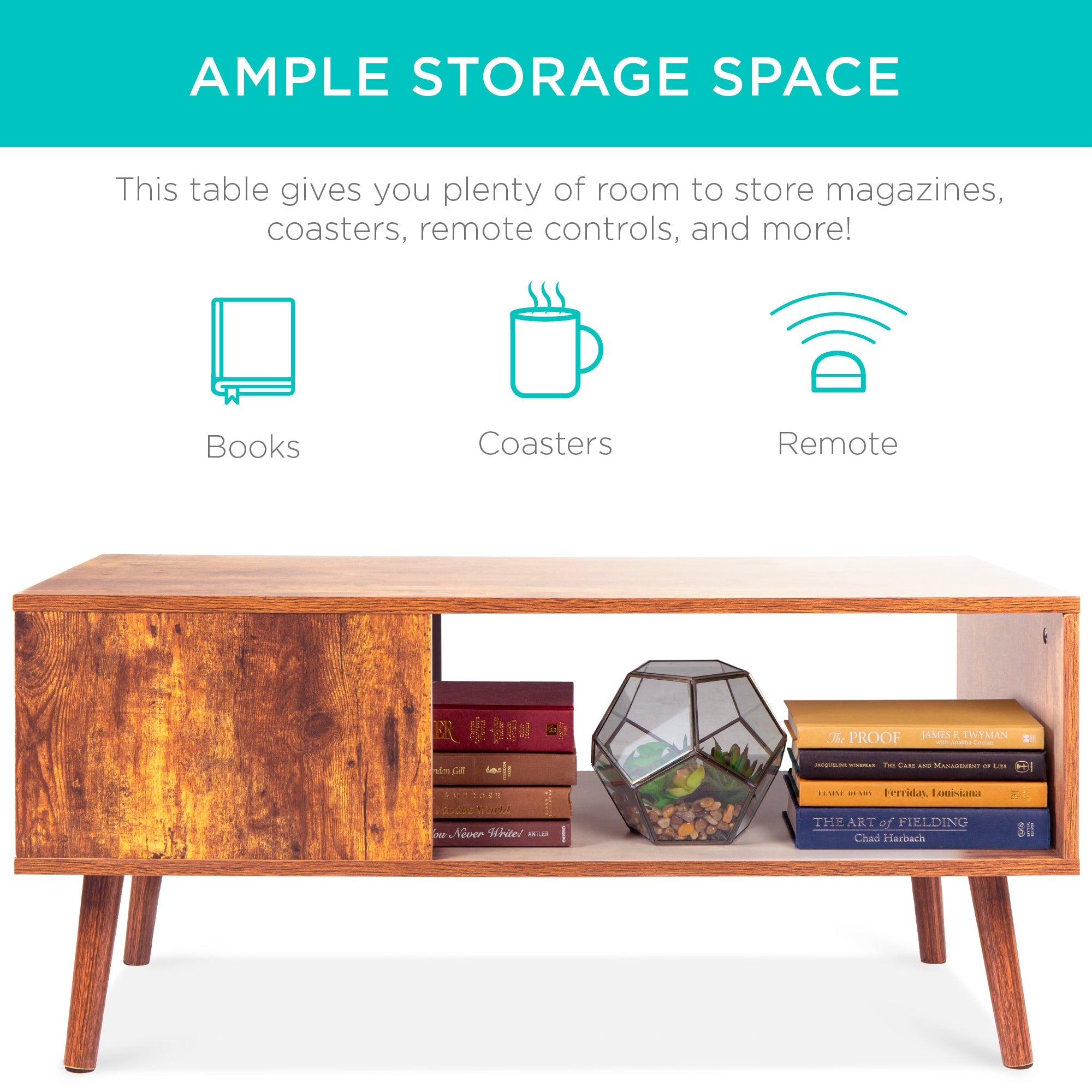 Wooden Mid-Century Modern Coffee Accent Table w/ Open Storage Shelf