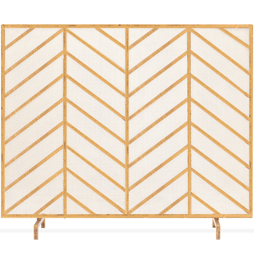 Single Panel Iron Chevron Fireplace Screen w/ Antique Finish - 38x31in