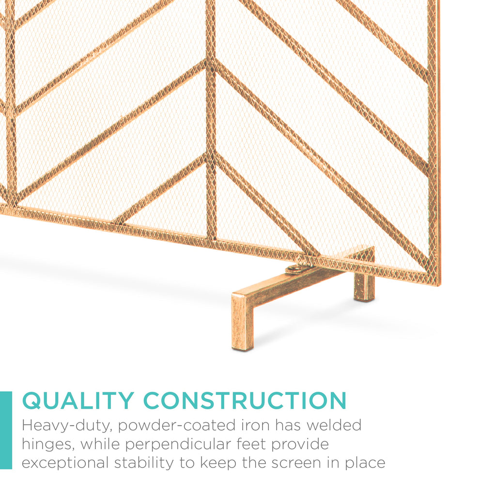 Single Panel Iron Chevron Fireplace Screen w/ Antique Finish - 38x31in