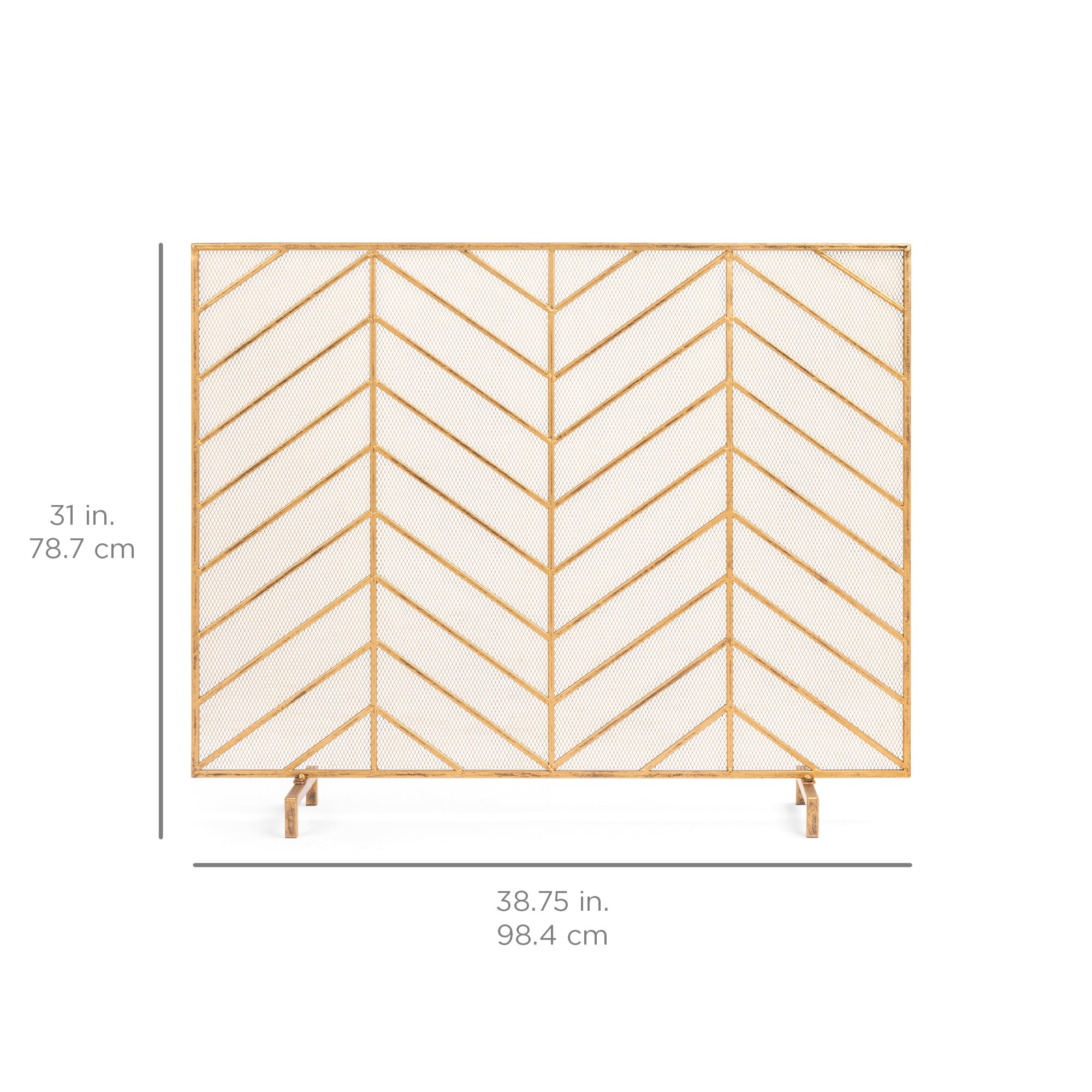 Single Panel Iron Chevron Fireplace Screen w/ Antique Finish - 38x31in