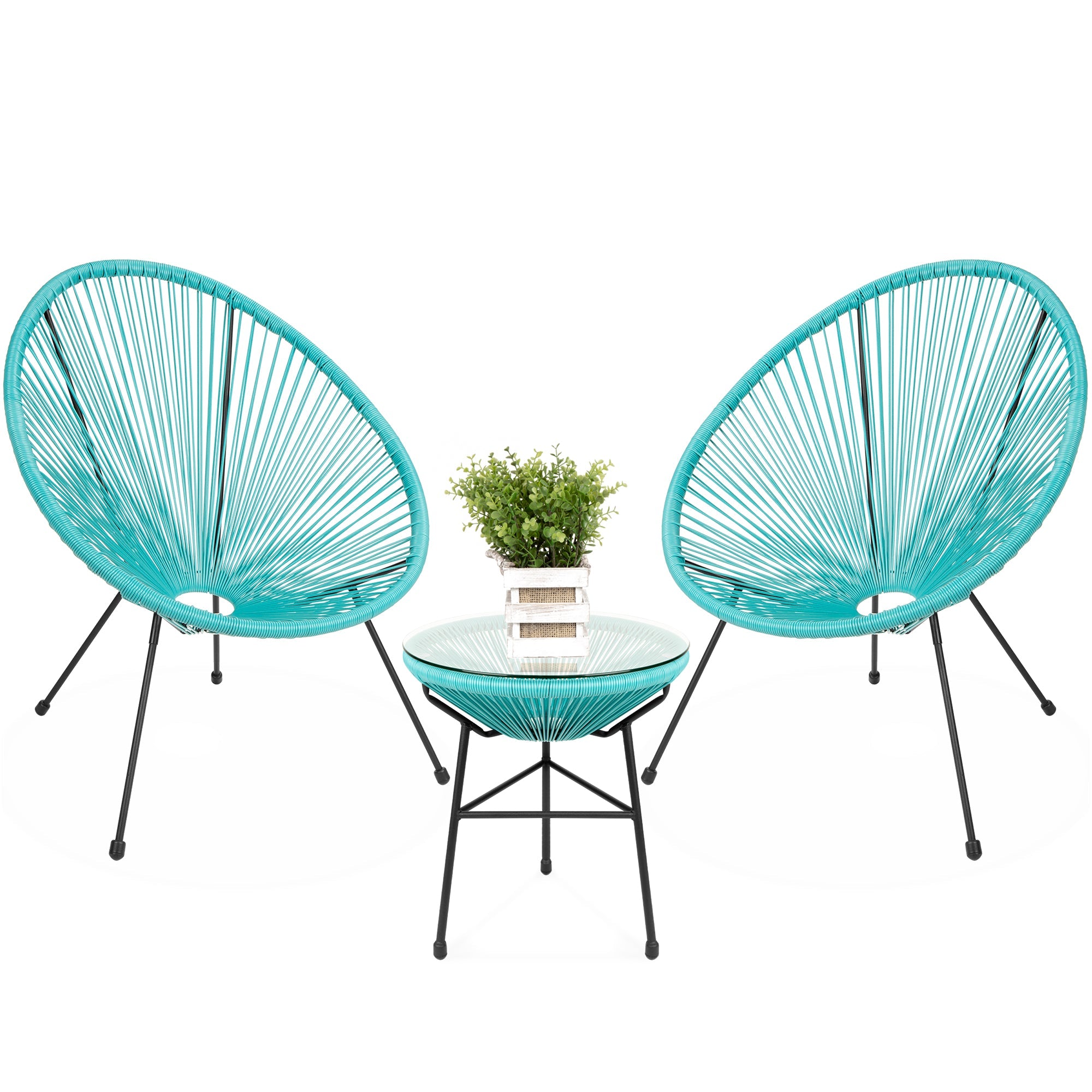 3-Piece All-Weather Patio Acapulco Bistro Set w/ Rope, Glass Top Table