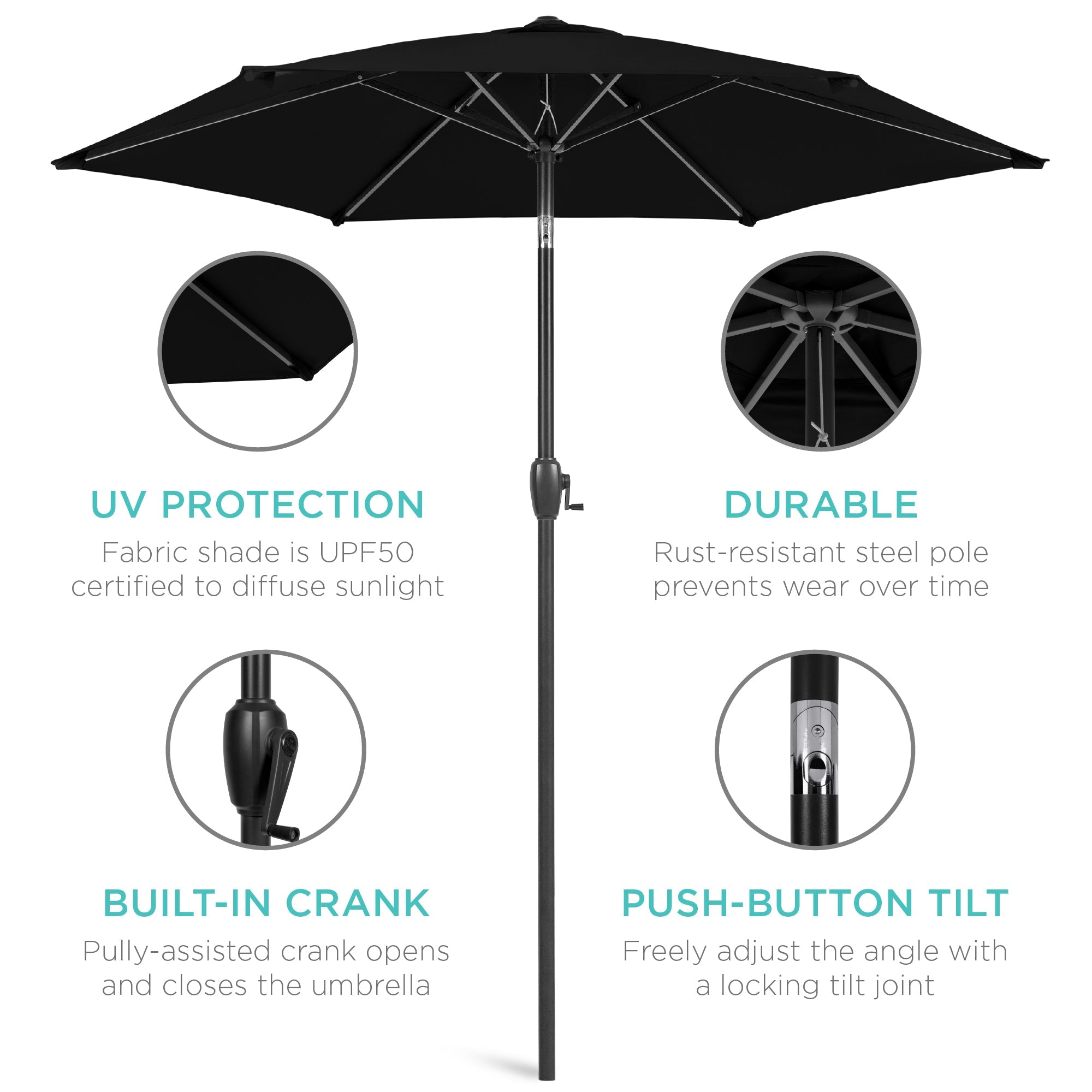 Outdoor Market Patio Umbrella w/ Push Button Tilt, Crank Lift - 7.5ft