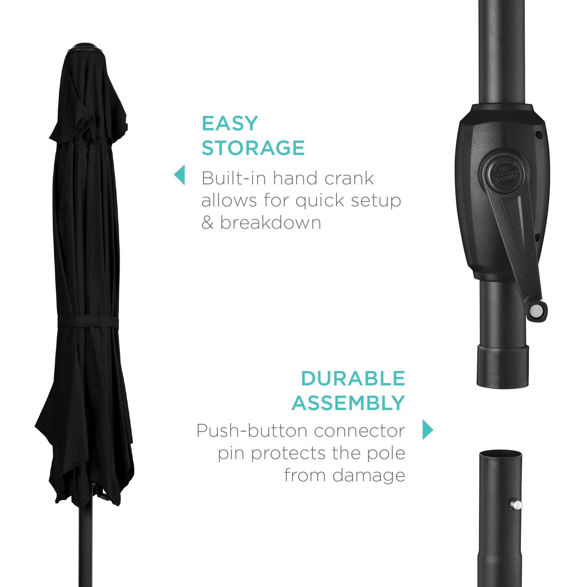 Outdoor Market Patio Umbrella w/ Push Button Tilt, Crank Lift - 7.5ft