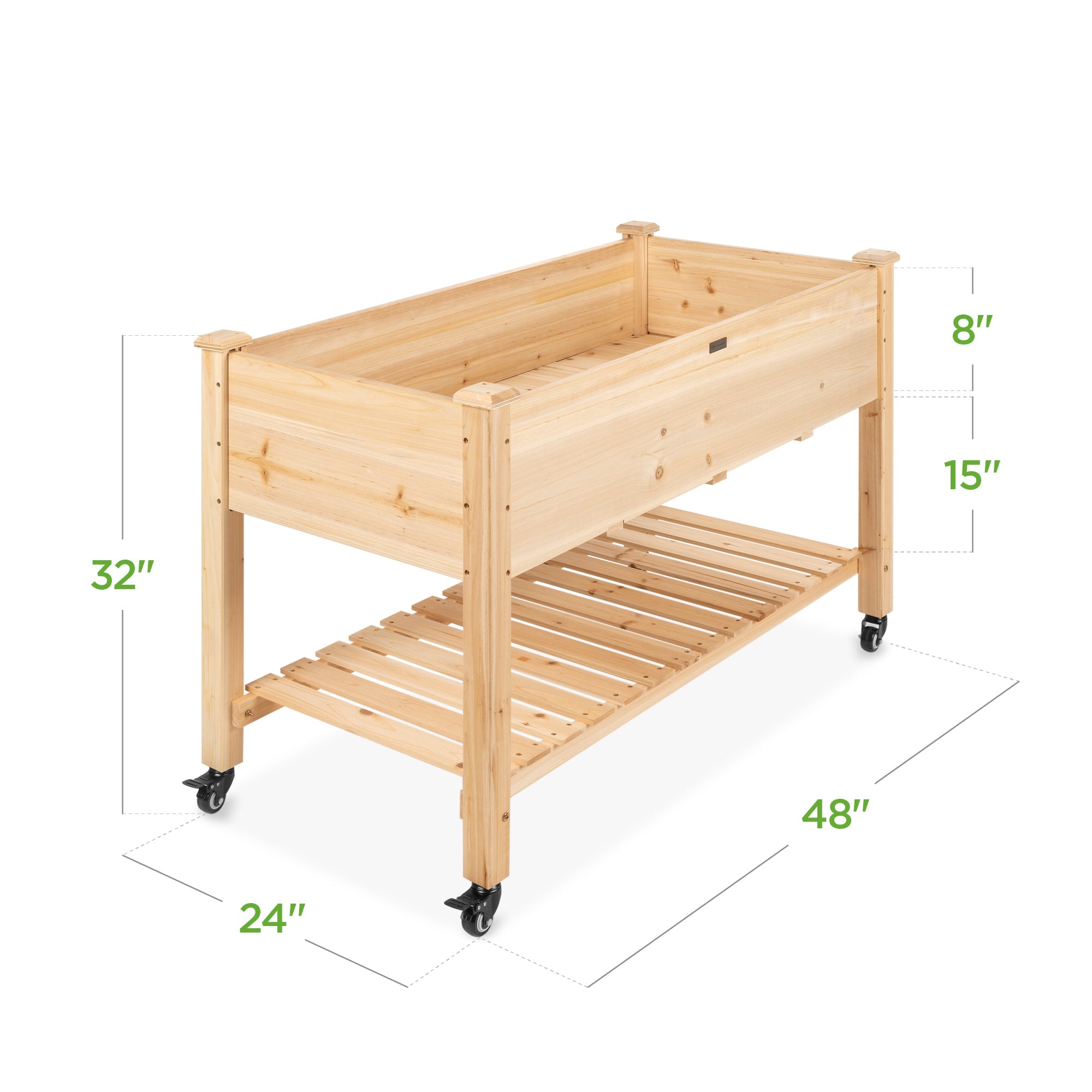 Mobile Raised Garden Bed Elevated Planter w/ Wheels, Shelf - 48x24x32in