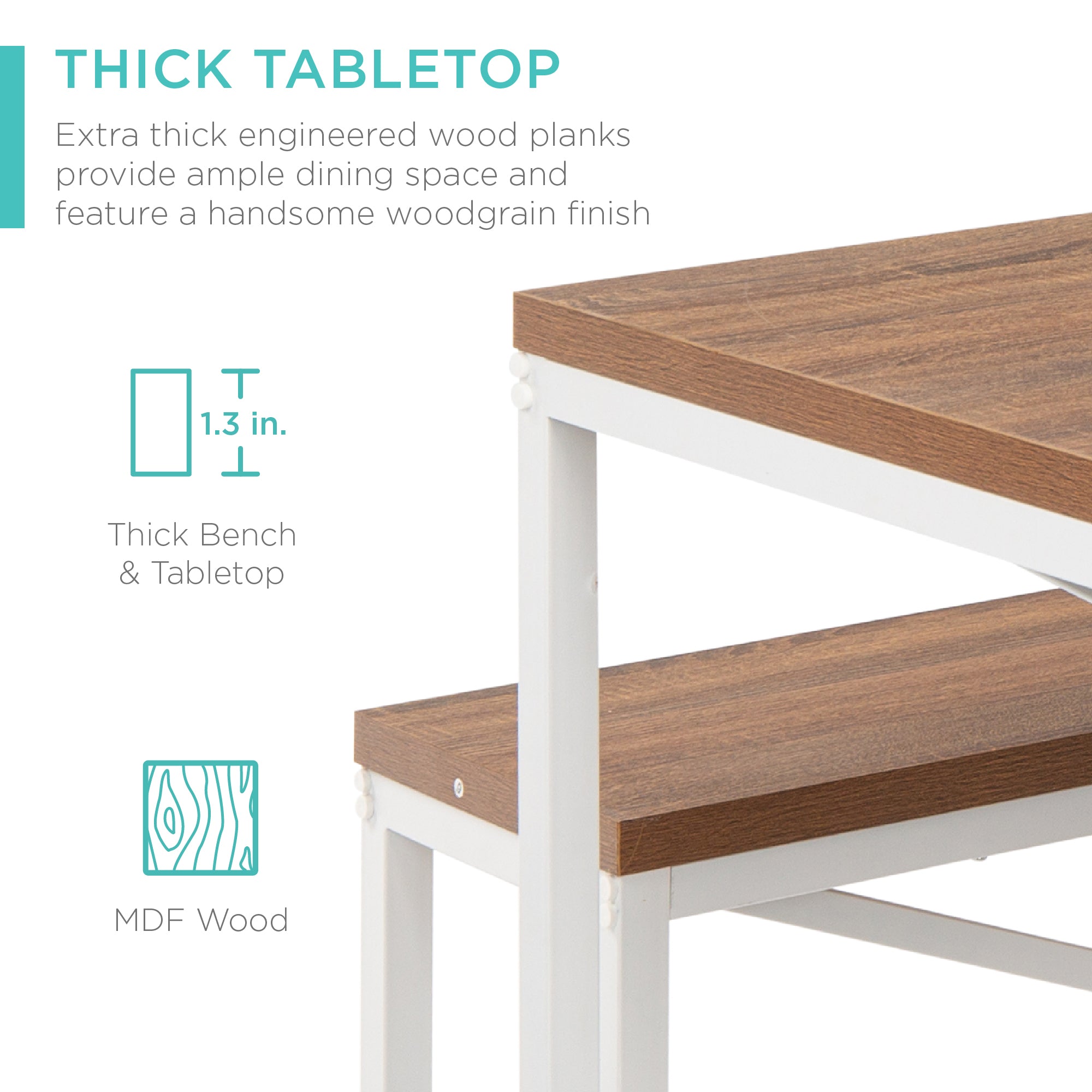 3-Piece Bench Style Dining Furniture Set w/ 2 Benches, Table - 45.5in